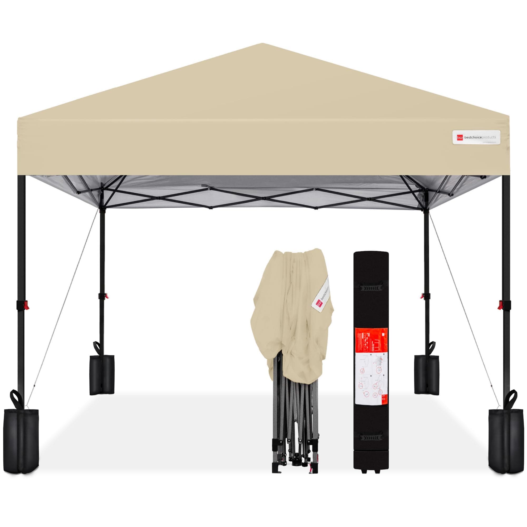 Best Choice Products 8x8ft Pop Up Canopy Tent, Outdoor Shade, 1 Person 1 Minute Set Up, Carry Case, 4 Weight Bags - Sand