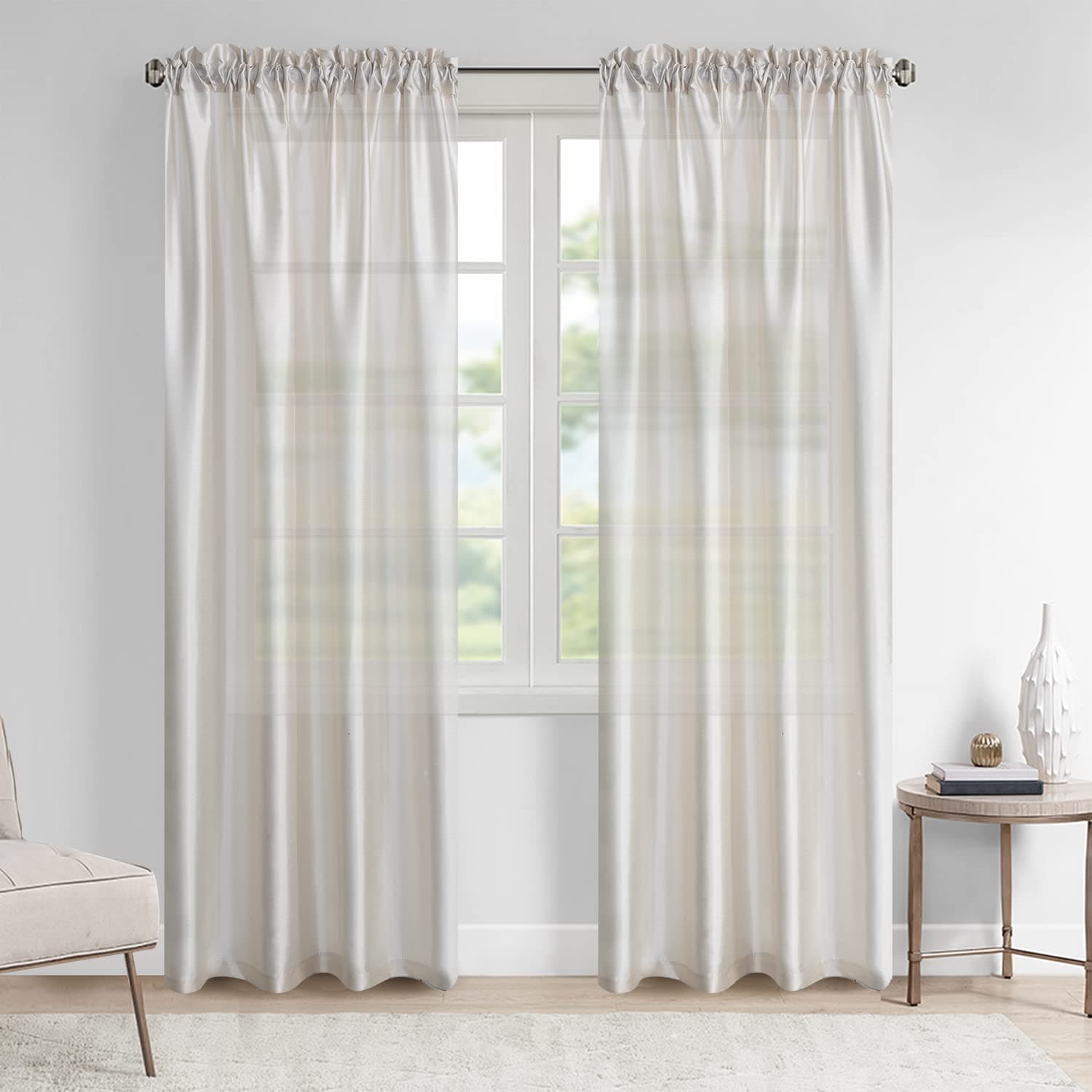 GYROHOME Semi Sheer Faux Silk Beige Curtains Sunlight Filtering Protect Privacy Rod Pocket Window Treatment Drapes for Bedroom Living Room, 2panels, 46x54inch