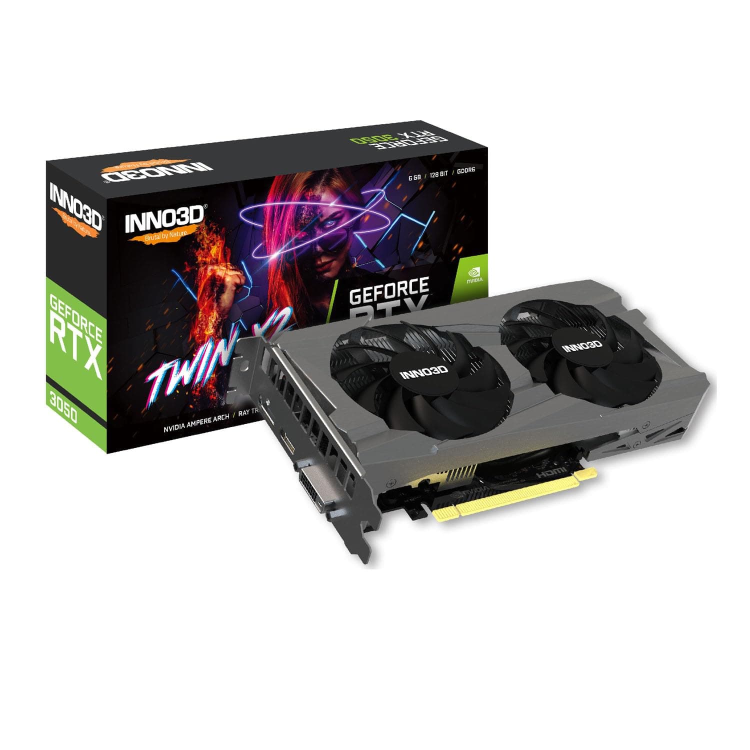 INNO3D NVIDIA GEFORCE RTX 3050 Twin X2 V2 6GB GDDR6 96-Bit PCIe 4.0 Gaming Graphics Card - N30502-06D6-1880VA60