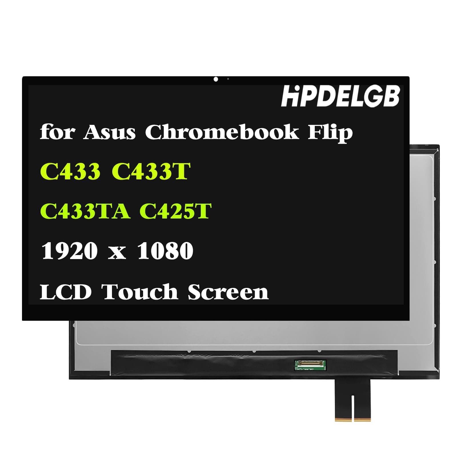 HPDELGB Replacement for Asus Chromebook Flip C433 C433T C433TA C425T LCD Touch Screen Assembly 14.0" FHD 1920 x 1080 IPS 30Pin IPS