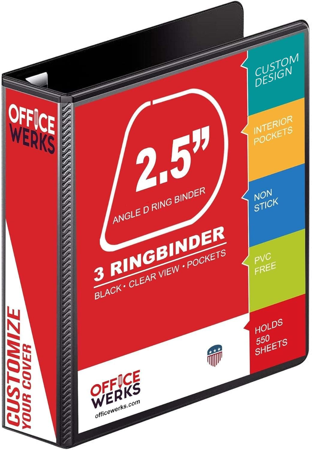 3 Ring Binder, 1" Slant D-Rings, Black, Clear View, Pockets