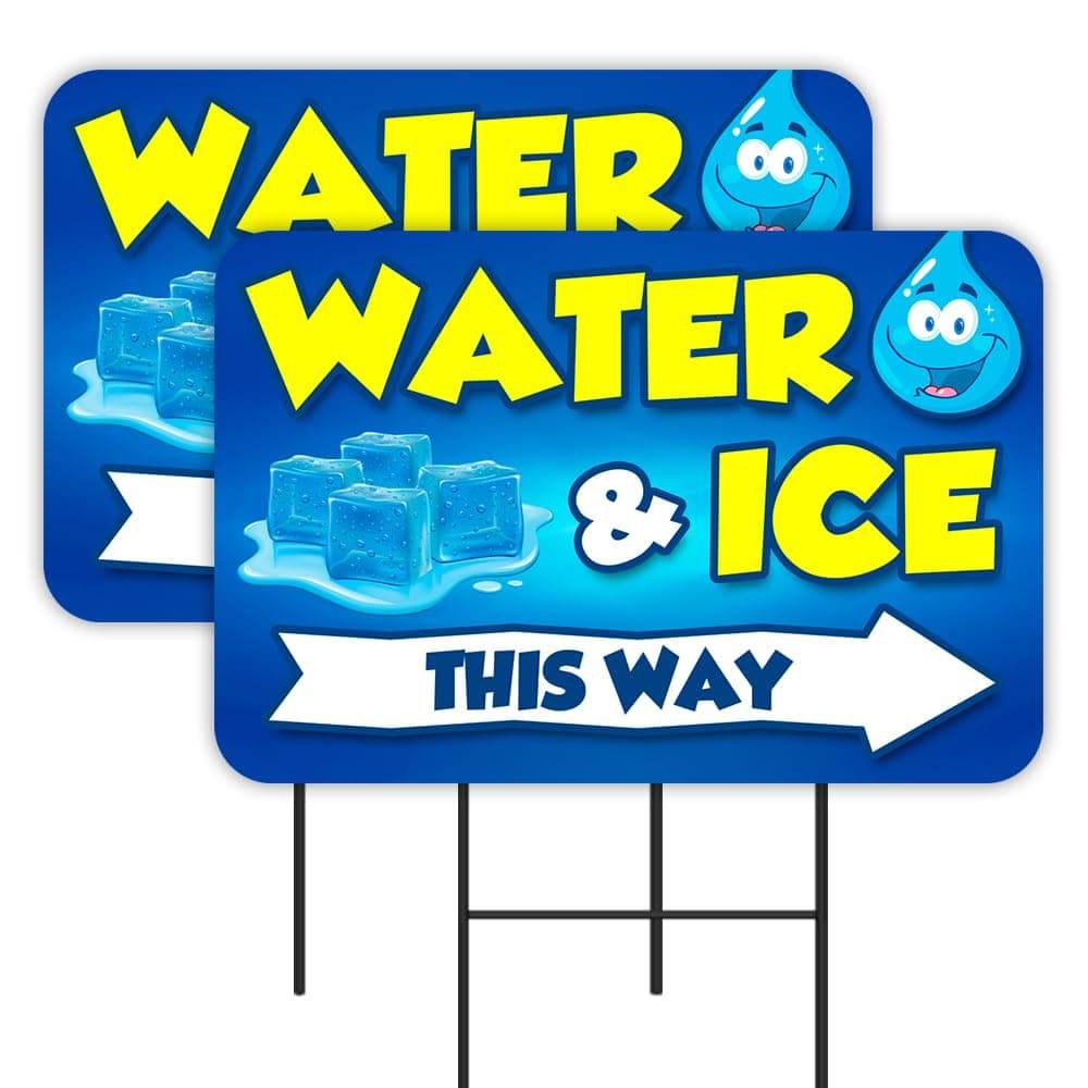 Vista Products Water & ICE 2 Pack Double-Sided Yard Signs 16" x 24" with Metal Stakes (Made in Texas)