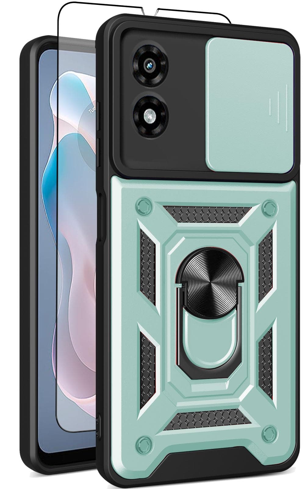 RJYWSQH for Motorola Moto G-Play 2024 Case: with Screen Protector,Sliding Camera Cover and Multi-Angle Stand for Phone Cover Moto g-Play 2024 4G,Green
