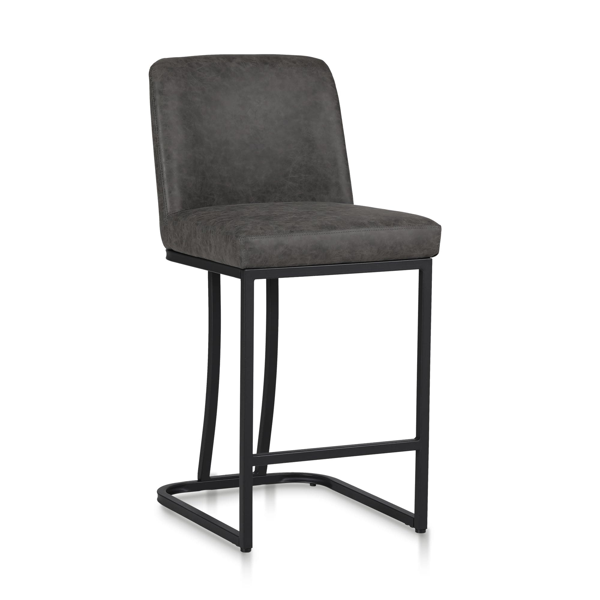 ALPHA HOME 24” Bar Stool Retro Design of Bar Stool Matte Leather Bar Chair Black Metal Frame with Backrest Coffee Shop Kitchen Dining Room Cushion Bar Chair,Grey,1PC.