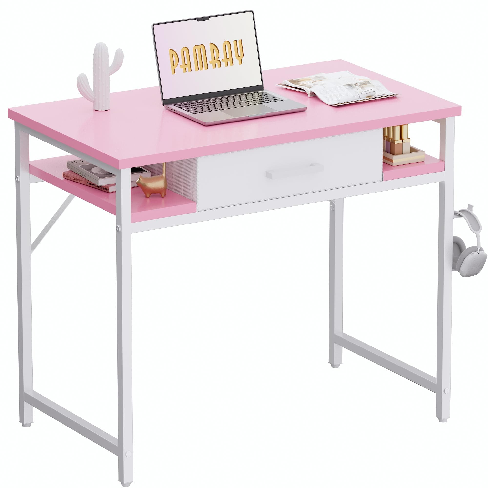 Pamray 32 Inch Small Computer Desk with Drawers for Bedroom Small Spaces