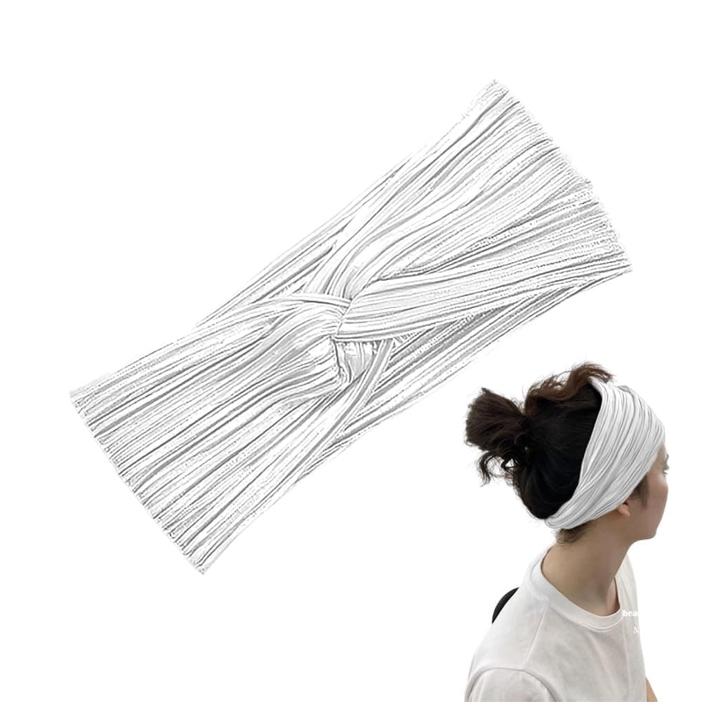 Wrinkle Wide Stretchy Headbands for Women Girls Silver Knot Headband for Fine Thin Hair Wrap No Slip Diso Headbands for Women Elastic Head Band for Sports Running Headband Wrinkle Disco Head Wrap