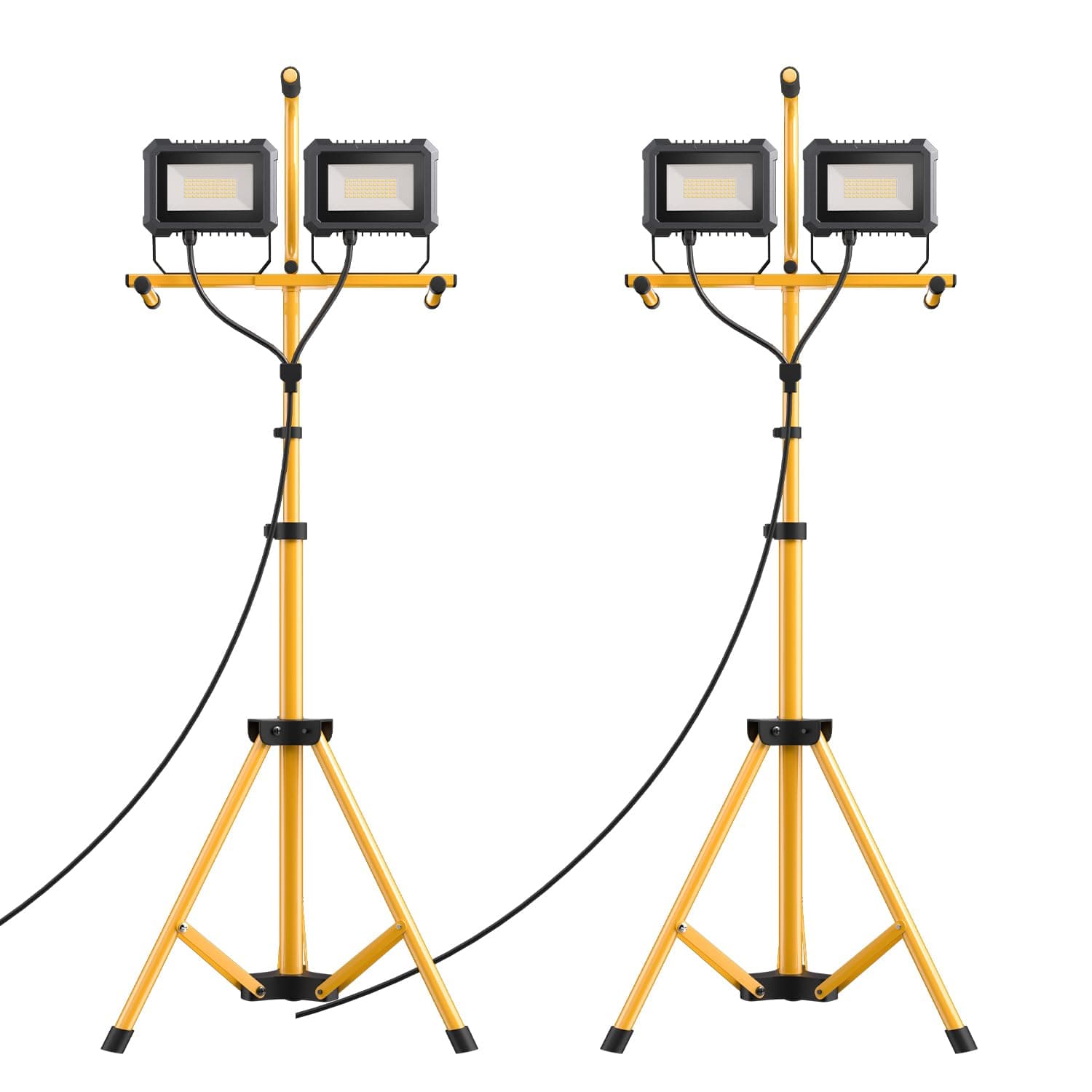 23000 Lumen LED Work Light with Stand, 200W 2 Adjustable Head Work Light, with Adjustable and Foldable Tripod Stand, Waterproof Lamp with Switch for Construction Job Site Workshop Garage, 2 Pack