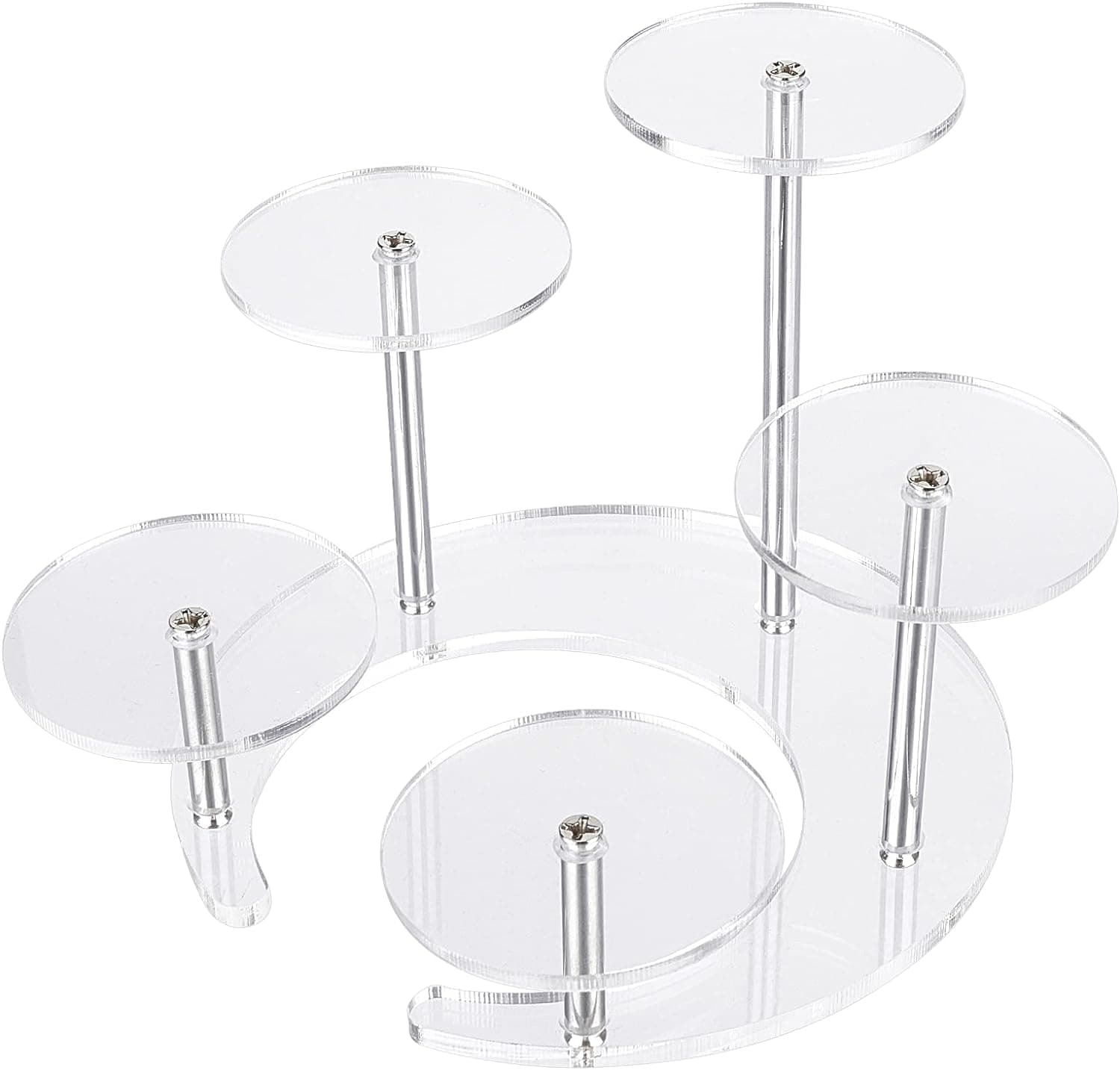 FINGERINSPIRE Round Acrylic Display Riser Stand 5 Tier 5cm (Moon Shape Base, Rotating) Transparent Acrylic Display Stands for Action Figures, Small Jewelry, Cupcake, Perfume, Collectibles Display