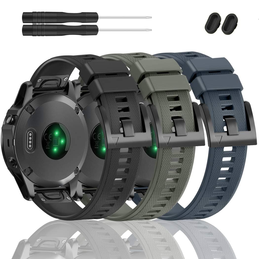 ZEROFIRE Watch Band, 22mm Silicone Replacement Band for Garmin Fenix 7/6/6 Pro/5/5 Plus/Forerunner 935/945/745/Approach S60/S62/Quatix 5/6/epix, Black/Granite Blue/Army Green