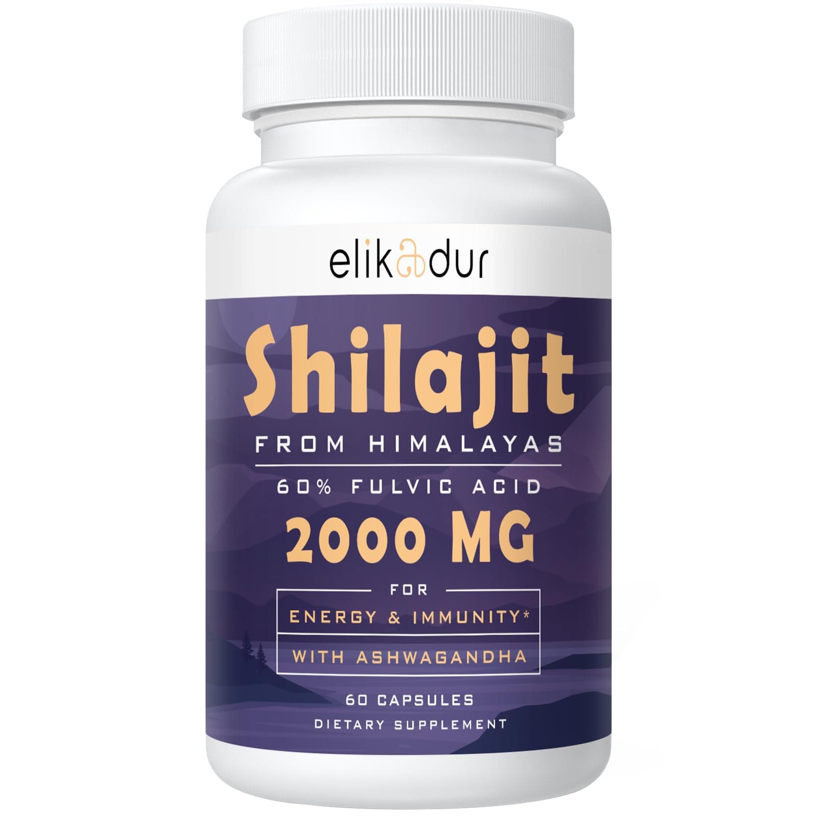 Elikadur 2000 MG Shilajit Supplement,Shilajit Resin Organic,Shilajit Capsules,100% Pure Shilajit with 85+ Trace Minerals & 60% Fulvic Acid,Boost Energy & Immunity,Vegetarian,Natural,60 Capsules