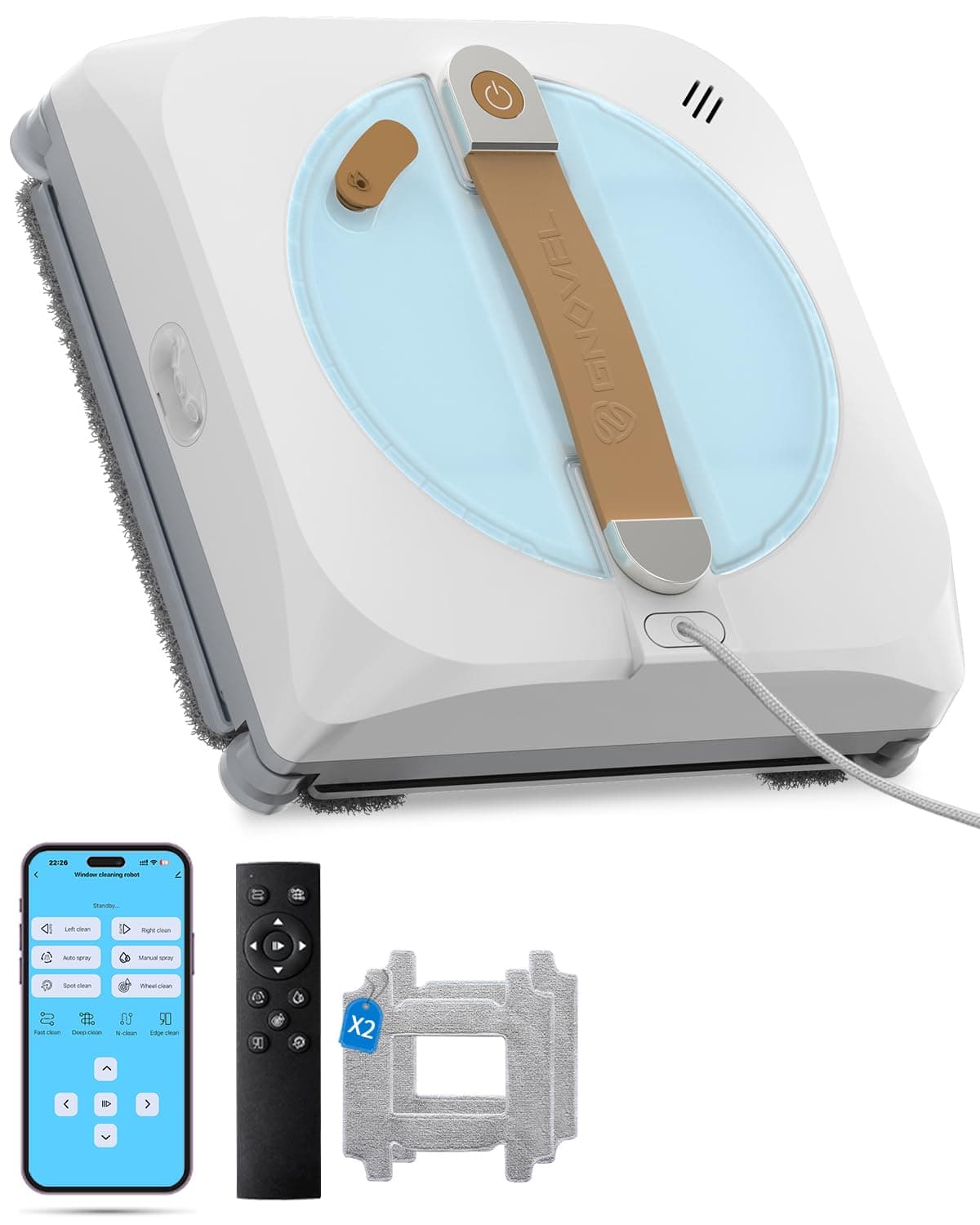 GNOVEL Upgraded Window Cleaning Robot, 8000Pa Strong Suction, 15-Stage Anti-Fall, Smart Path Planning, Edge Detection, App & Remote Control, Automatic Glass Cleaner for High Rise Windows, Glass, Tile