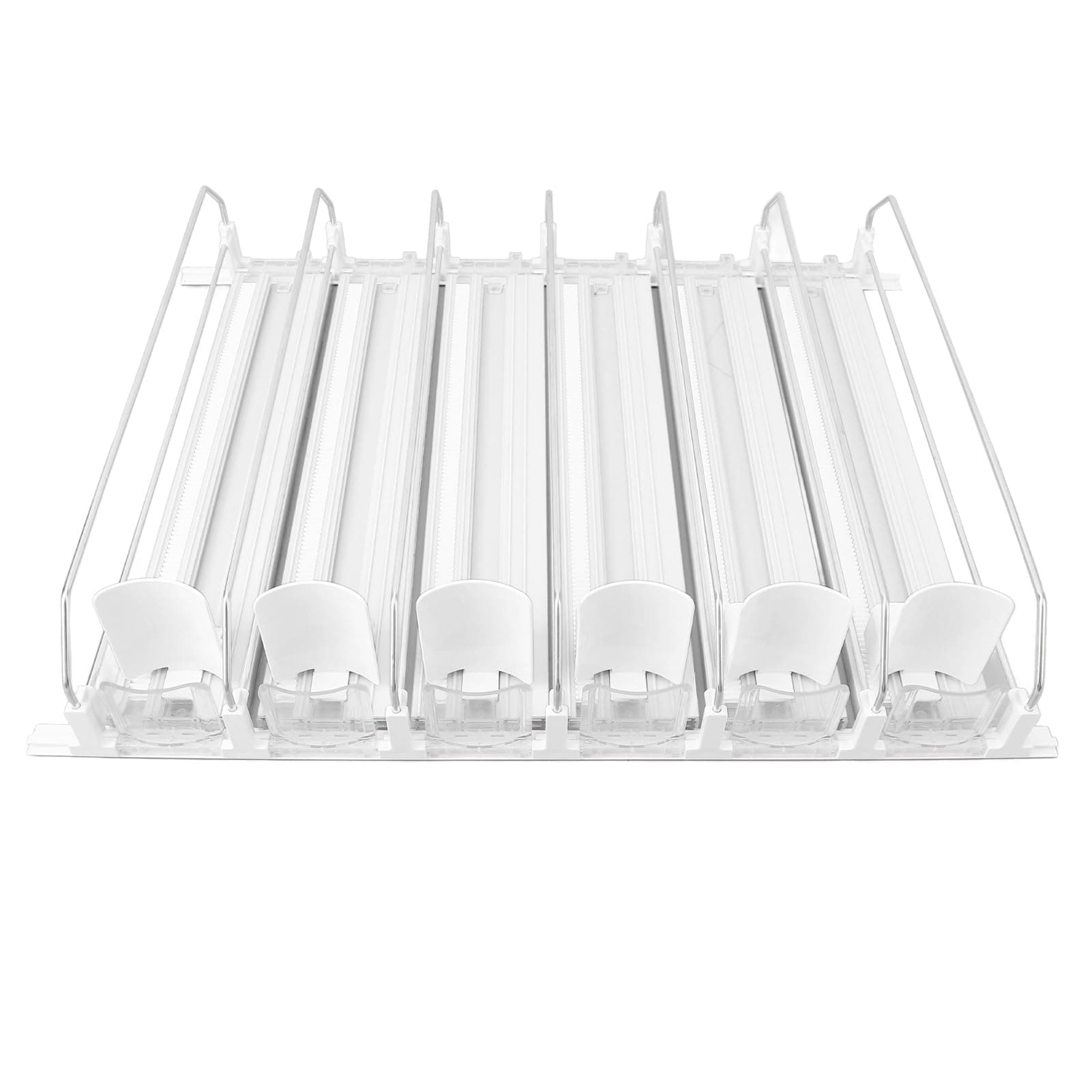 Drink Can Organizer Fridge, Adjustable Self Pusher Beverage Dispenser Easy Load Storage Rack for Refrigerator Cooler Food Grade ABS White 6 Rows 18.9 x 15.0 x 3.1 in