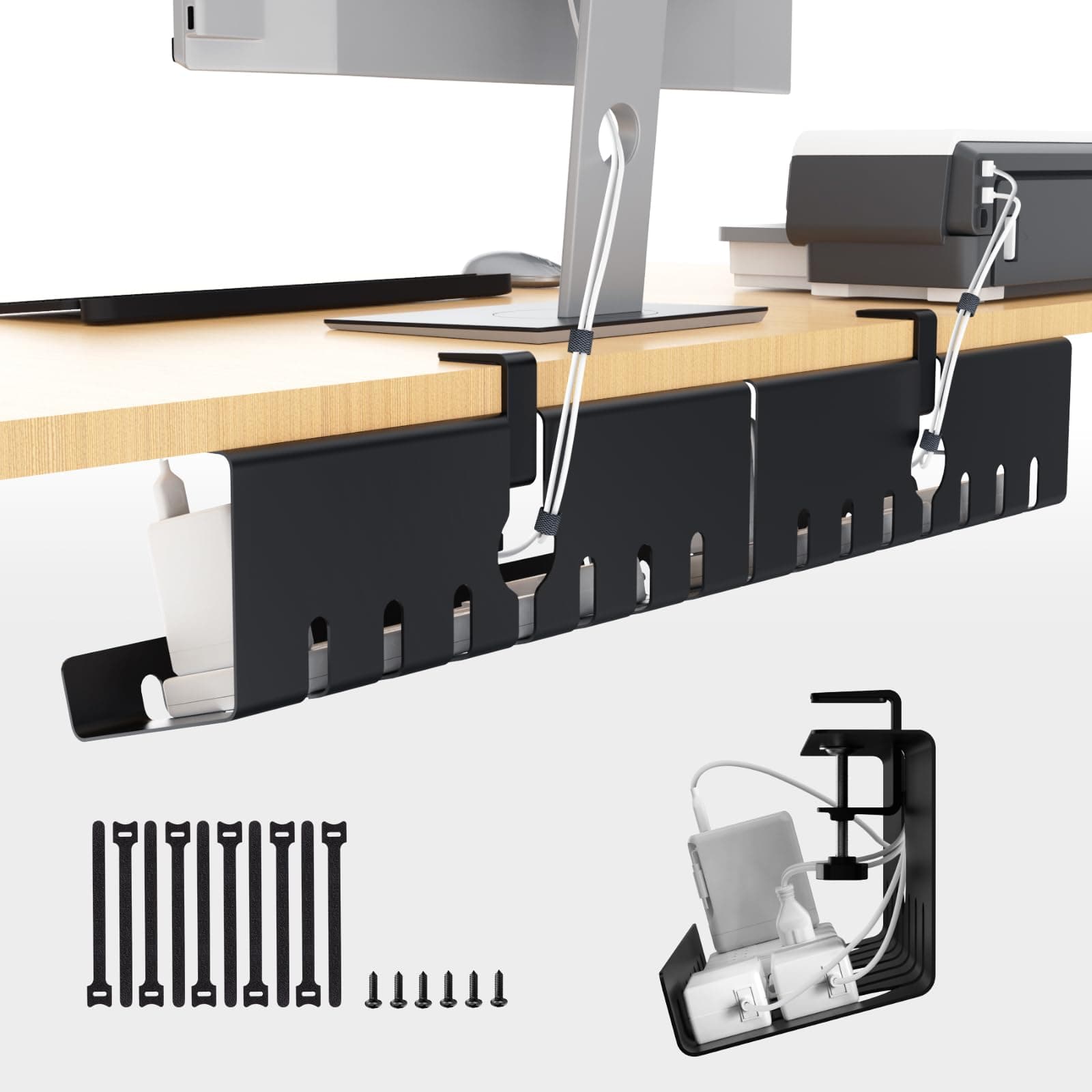 Syeeiex Cable Management Tray Under Desk,Black,17 inch,2 Pack