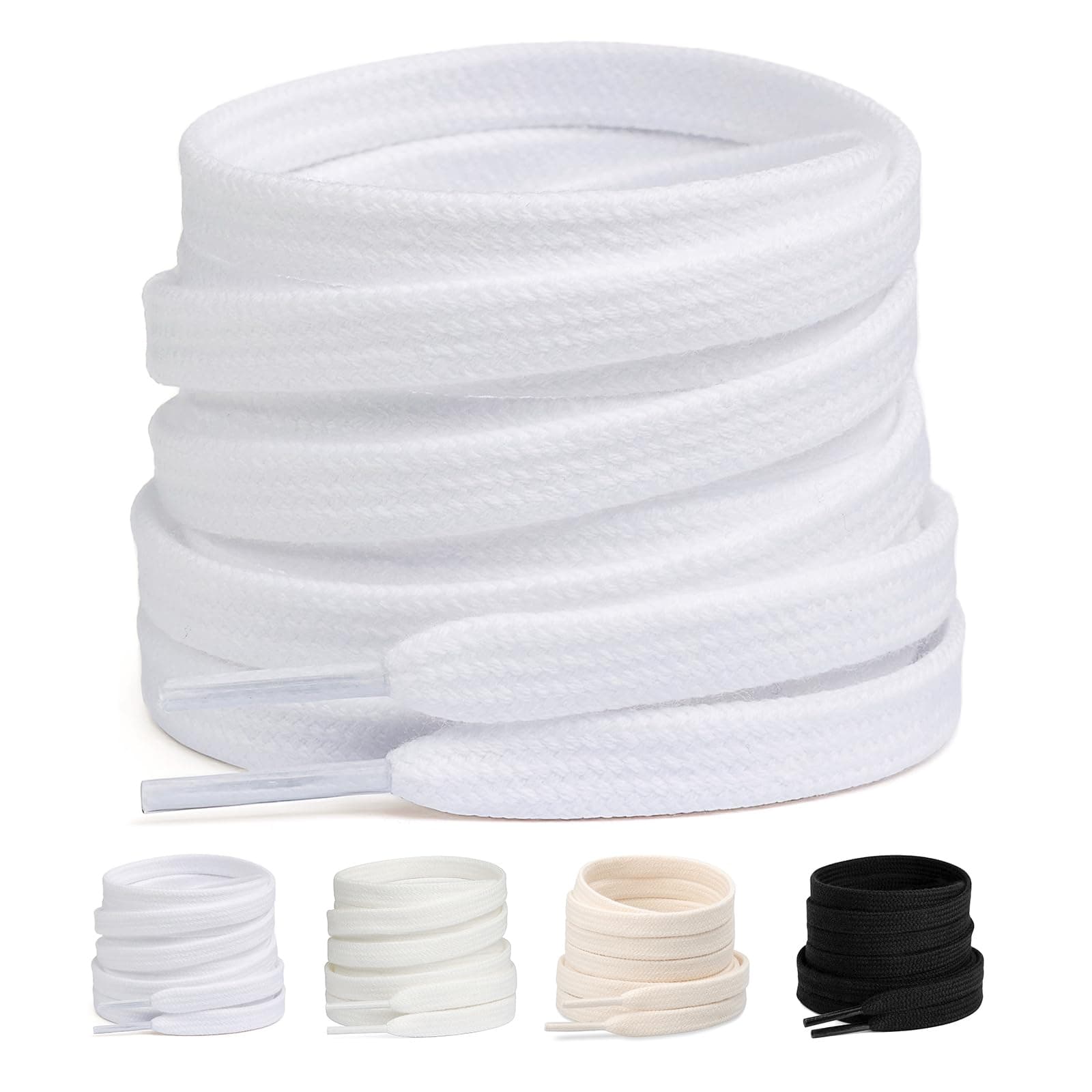 Stepace 2 Pairs Cotton Flat Shoe Laces for Sneaker Running Shoes White 110