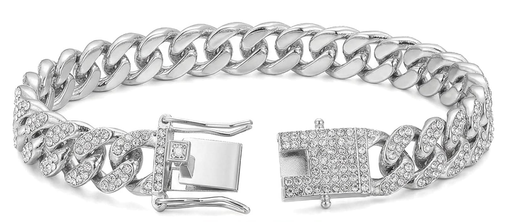 Pimaodog Chain Dog Collar with Bling, Glitter Rhinestone Sparkly Diamond Metal Necklace Cuban Link Cat Collars for Small Medium Large Pet Dogs Puppy (Silver, 24 Inches)