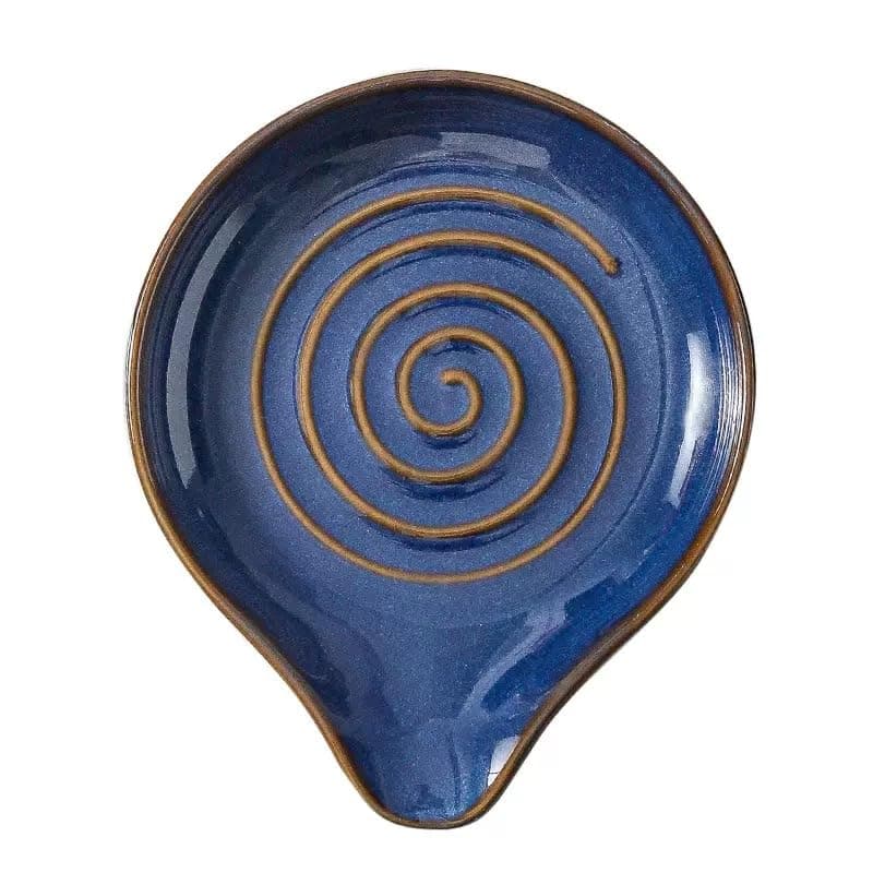 6-Inch Ceramic Spoon Rest - Heat Resistant, Non-Slip for Kitchen Utensils, Spoon Holder Stovetop, Dishwasher Safe - Elegant Spiral Design Blue, Housewarming Valentine's Day Gift