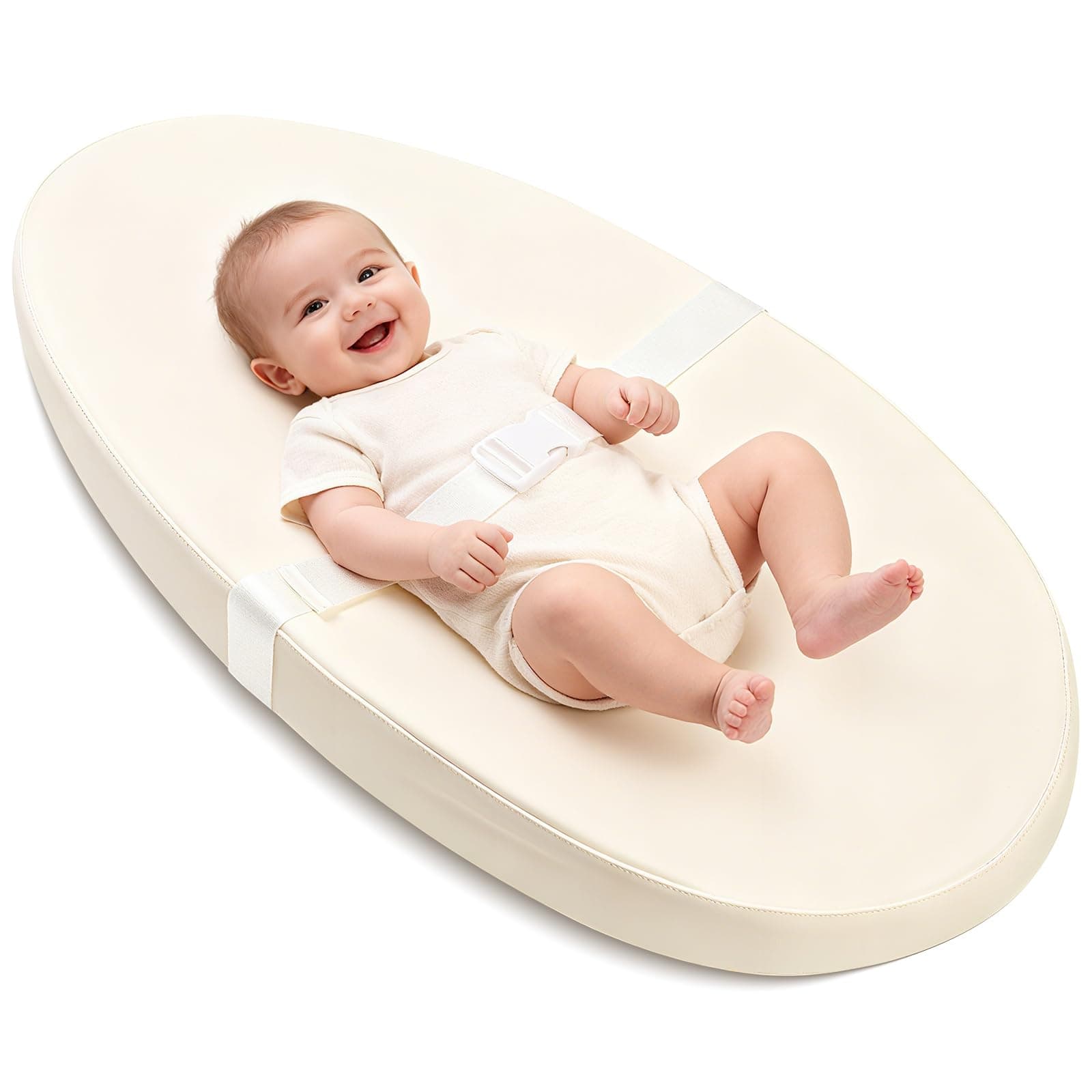 Baby Changing Pad with Wipeable & Waterproof PU Cover, Contoured Diaper Changing Pad for Dresser with Non-Slip Safety Belt, Portable and Lightweight