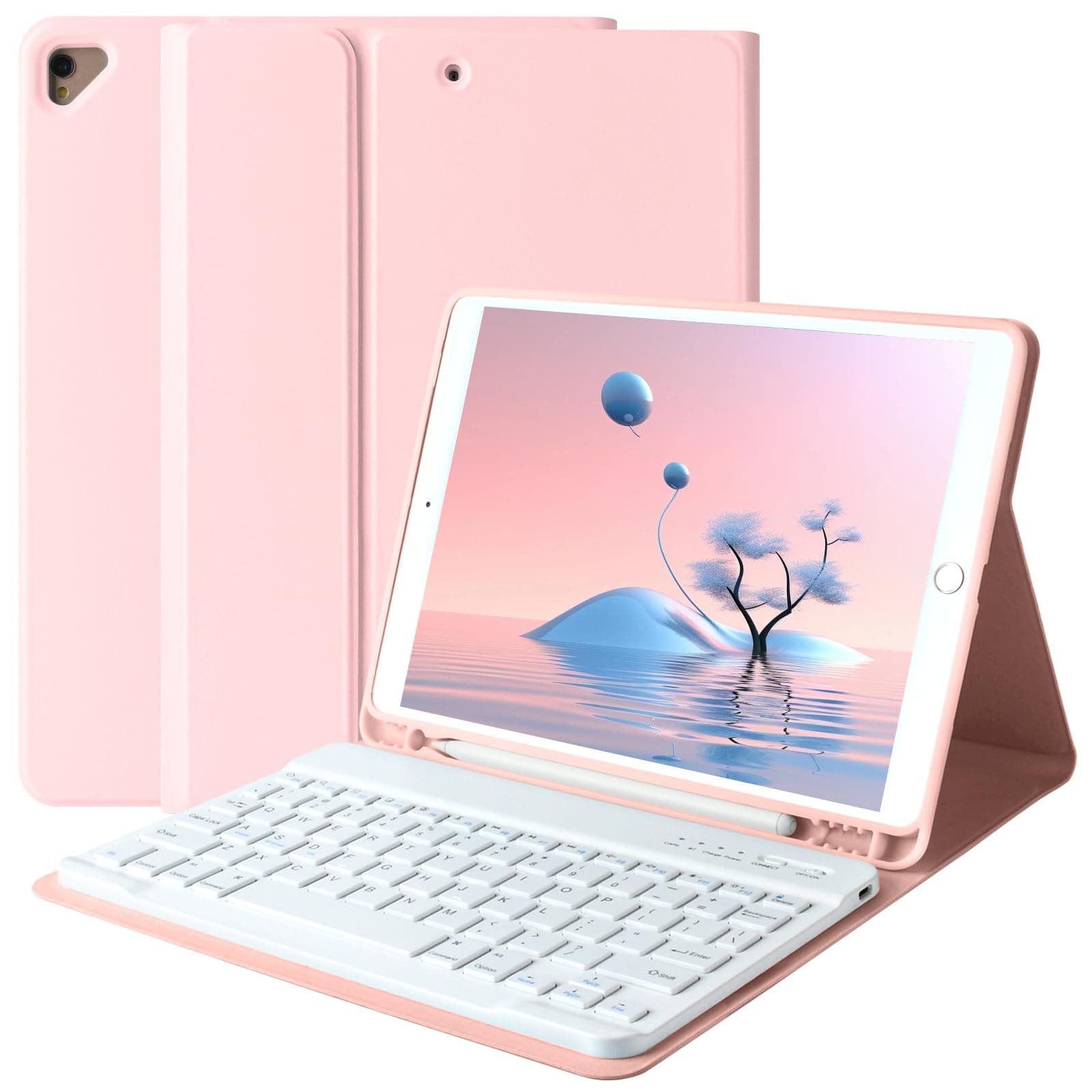 Keyboard Case for iPad 9th Generation 2021/8th Gen/7th Gen 10.2 Inch, Detachable Wireless with Pencil Holder Keyboard Cover for New iPad 9th Gen/8th Gen/7th Gen 10.2"/iPad Air 3/iPad Pro 10.5" (Pink)