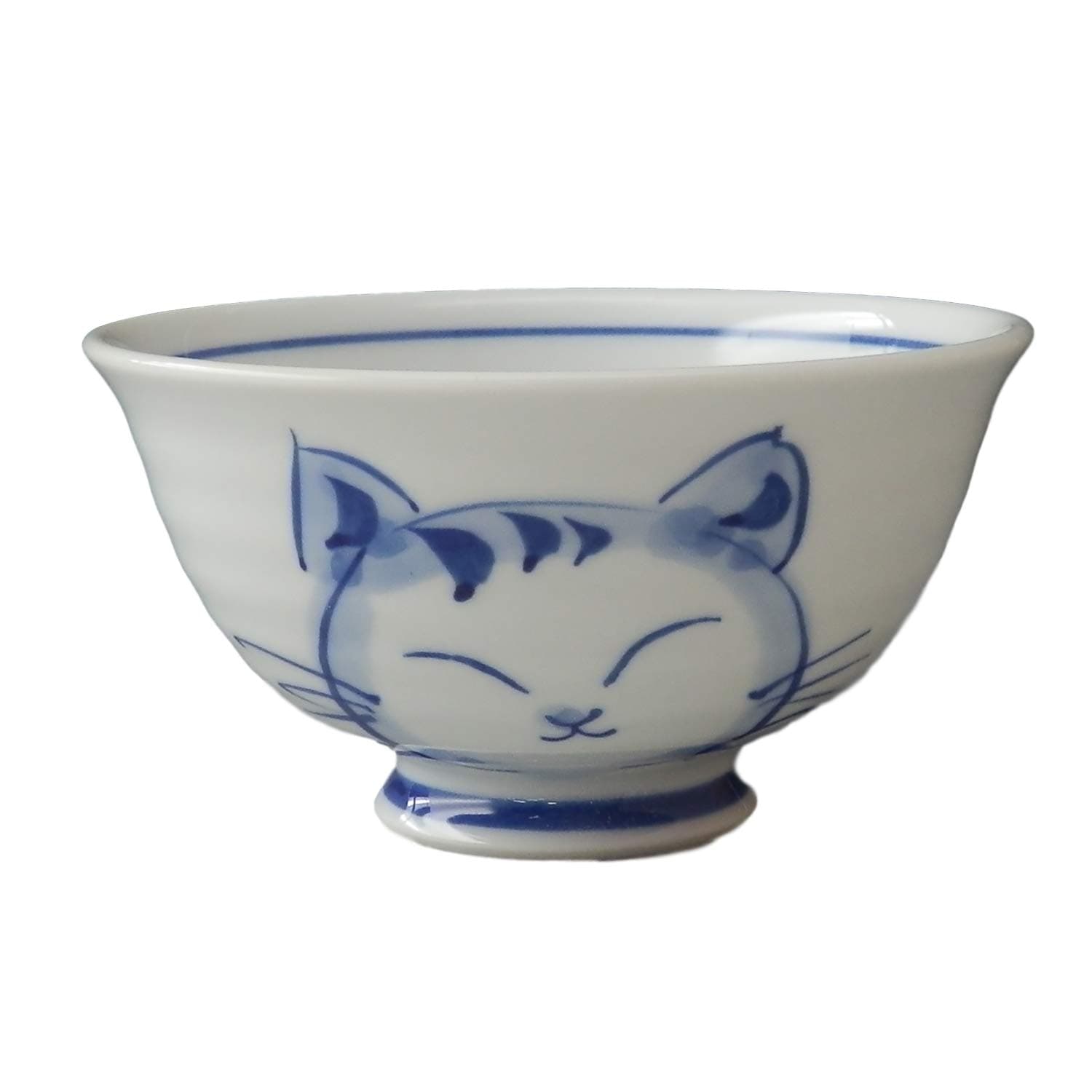 浜陶 Hasami Ware 404238 Rice Bowl, Large, Round Cat, Blue