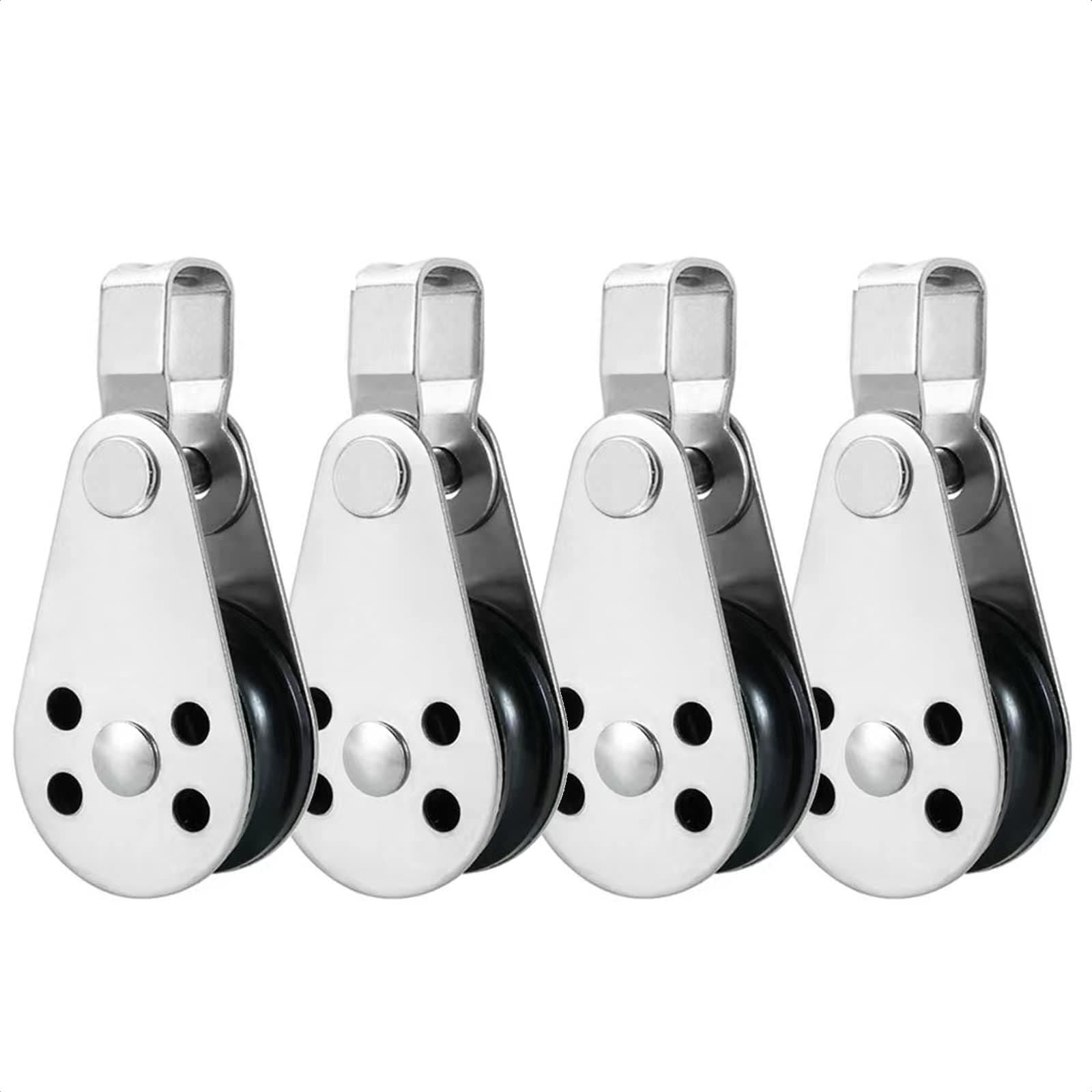 TISEKER 4 Pieces Stainless Steel Nylon Marine Pulley, Pulley Blocks Rope Runner Kayak Boat Parts Accessories for 0.08" to 0.32" Ropes