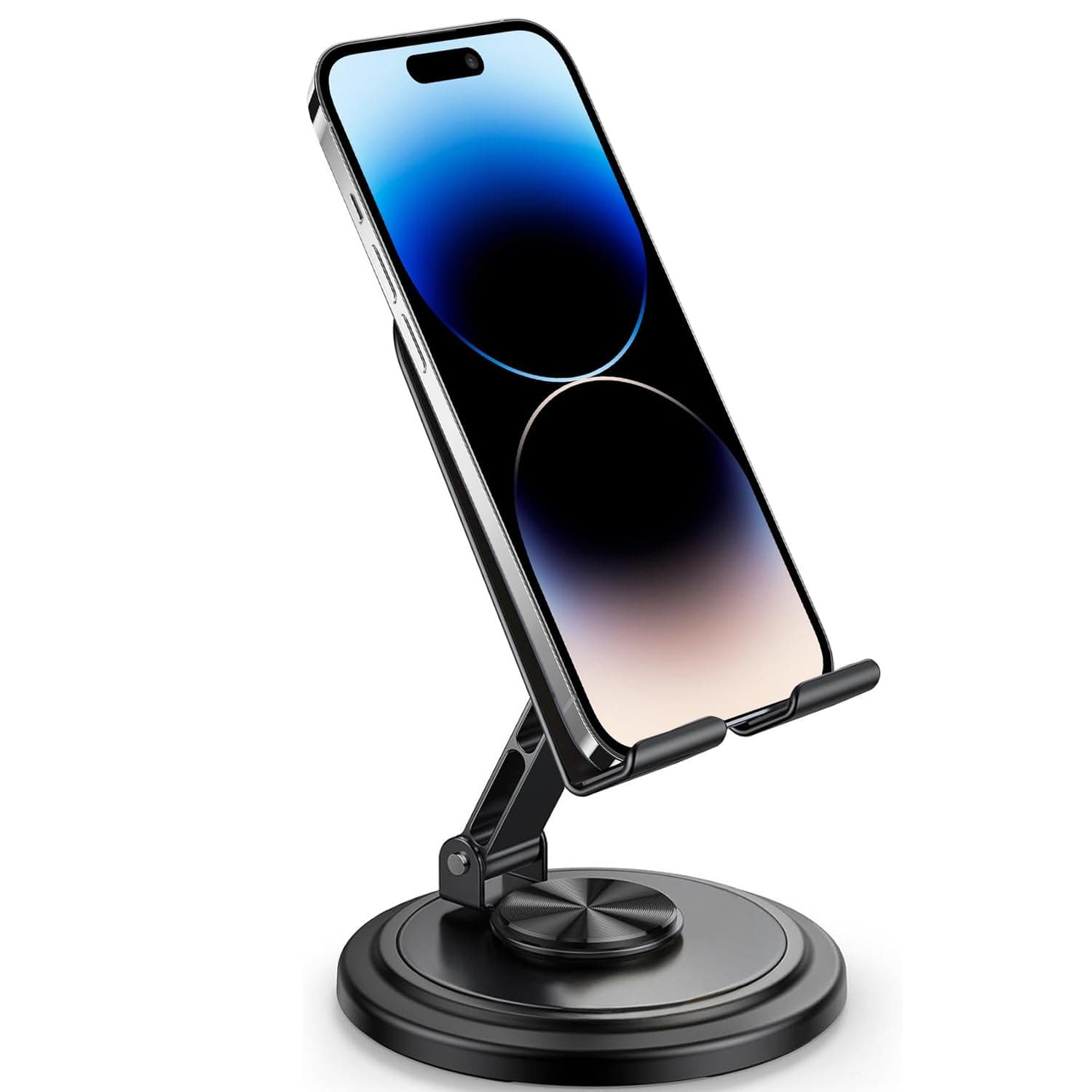 HCSMZZD Adjustable Cell Phone Stand for Desk, 360 Rotation Desktop Phone Holder with Anti-Slip Base Office Desk Accessories for iPhone 17 16 15 14 Pro Max Air All Smart Phones