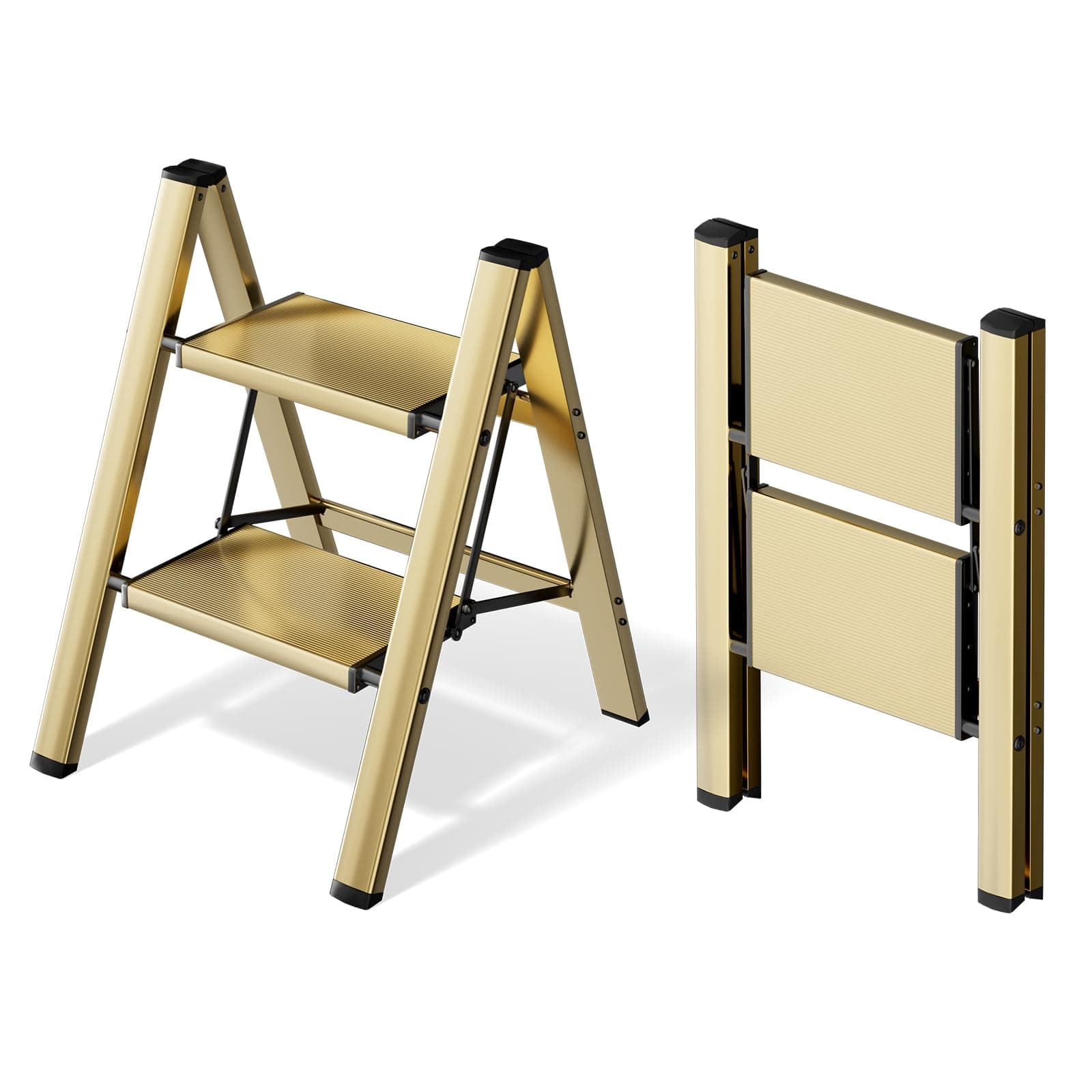 HillhutApex Aluminum Step Stool Foldable,2 Step Ladder (Gold)