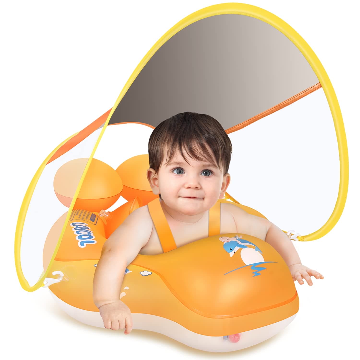 LAYCOL Baby Pool Float with UPF50+ Sun Protection Canopy & Toy Play Console,Infant Baby Float for Pool,Adjustable Safety Seat,Toddler Float for 6-24 Months