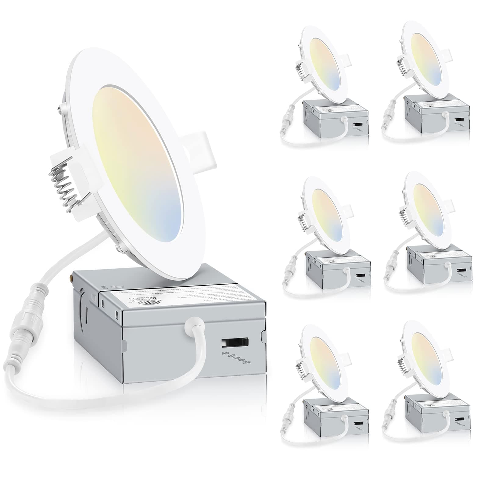 INCARLED 4Inch 5CCT 6Pack LED Recessed Slim Pot Light with Junction Box