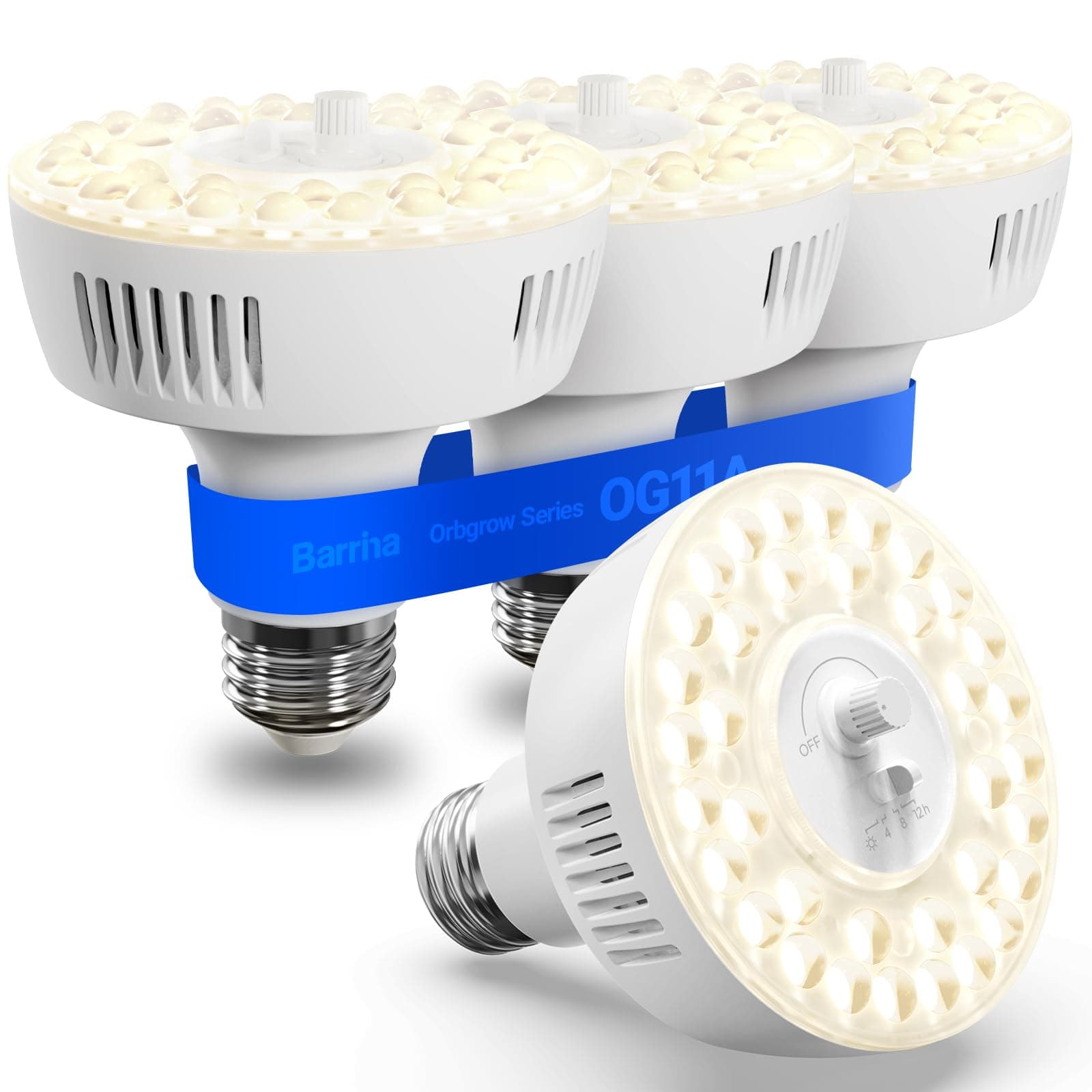 Barrina OG11A Grow Light Bulbs for Indoor Plant, 4000K 11W, 4 Packs, White