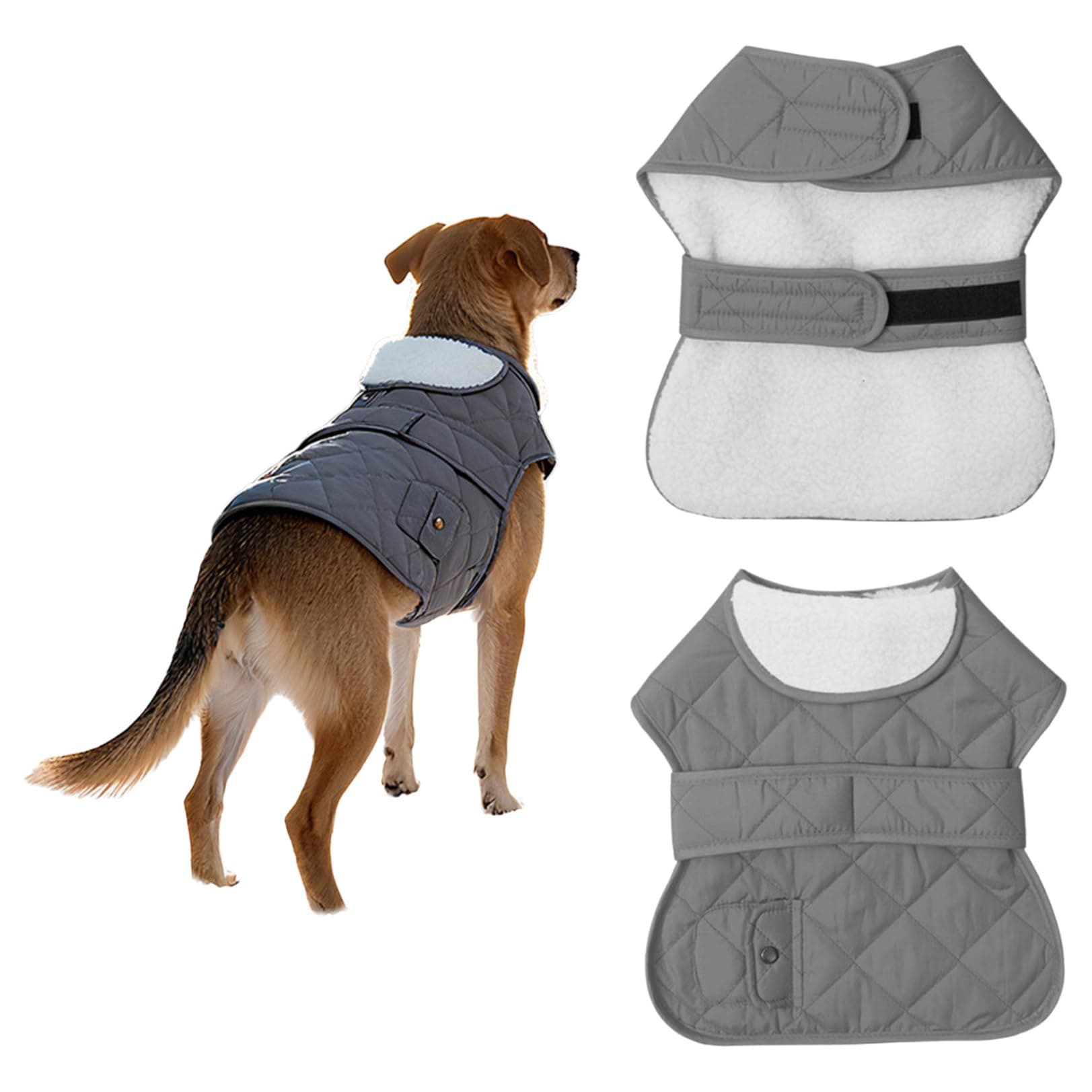 renvena Adjustable Dog Vest for Winter Warmth Fleece Lined Windproof Coat for Small Medium Large Breeds Grey Large