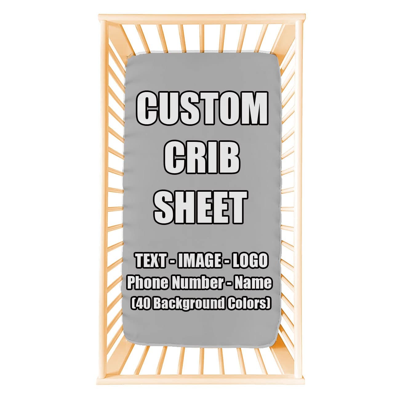 ANGELJUAN Custom Crib Sheet, Customize with Name Photo Text Stretchy & Breathable Toddler Soft Fitted Crib Sheets for Boys and Girls, 28"x 52"x 8" Fits Standard Crib and Toddler Mattress, Grey