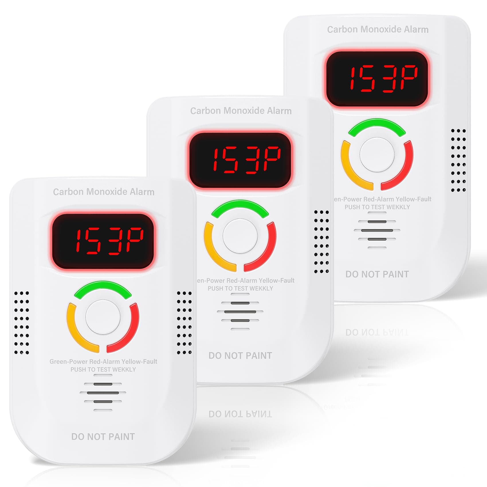 3 Pack Carbon Monoxide Detector,Plug in co Detectors for Home, Portable Carbon Monoxide Alarm Battery Powered with LED Display for Travel
