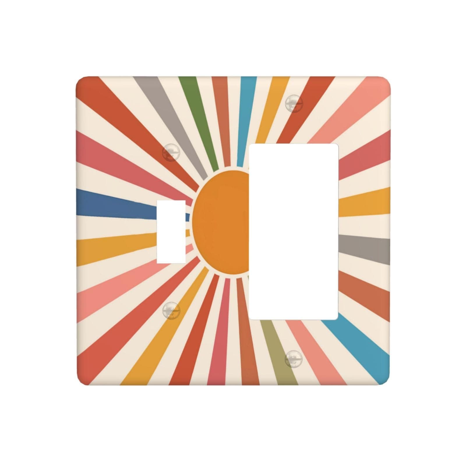 Lhdlnn Colorful Sun Mid Century Boho Light Switch Cover Decorative Retro Abstract Sunrise Toggle Rocker Combo Wall Plate Switchcover Electrical Faceplate for Kitchen Bathroom Bedroom 4.5 x 4.5