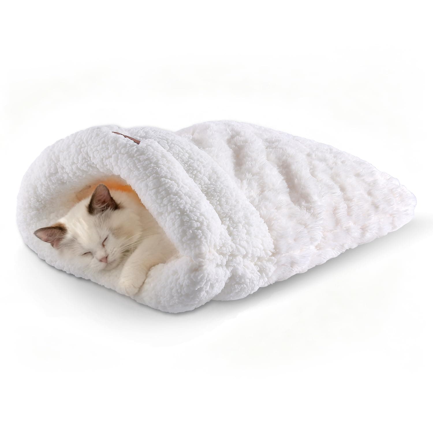 NODARKO Cat Sleeping Bag 4 in 1 Cute Self Warming Cat Bed Cave with Plush Portable Snuggle Sack/Hideway for Indoor Cats & Small Pets White 21×17 Inch