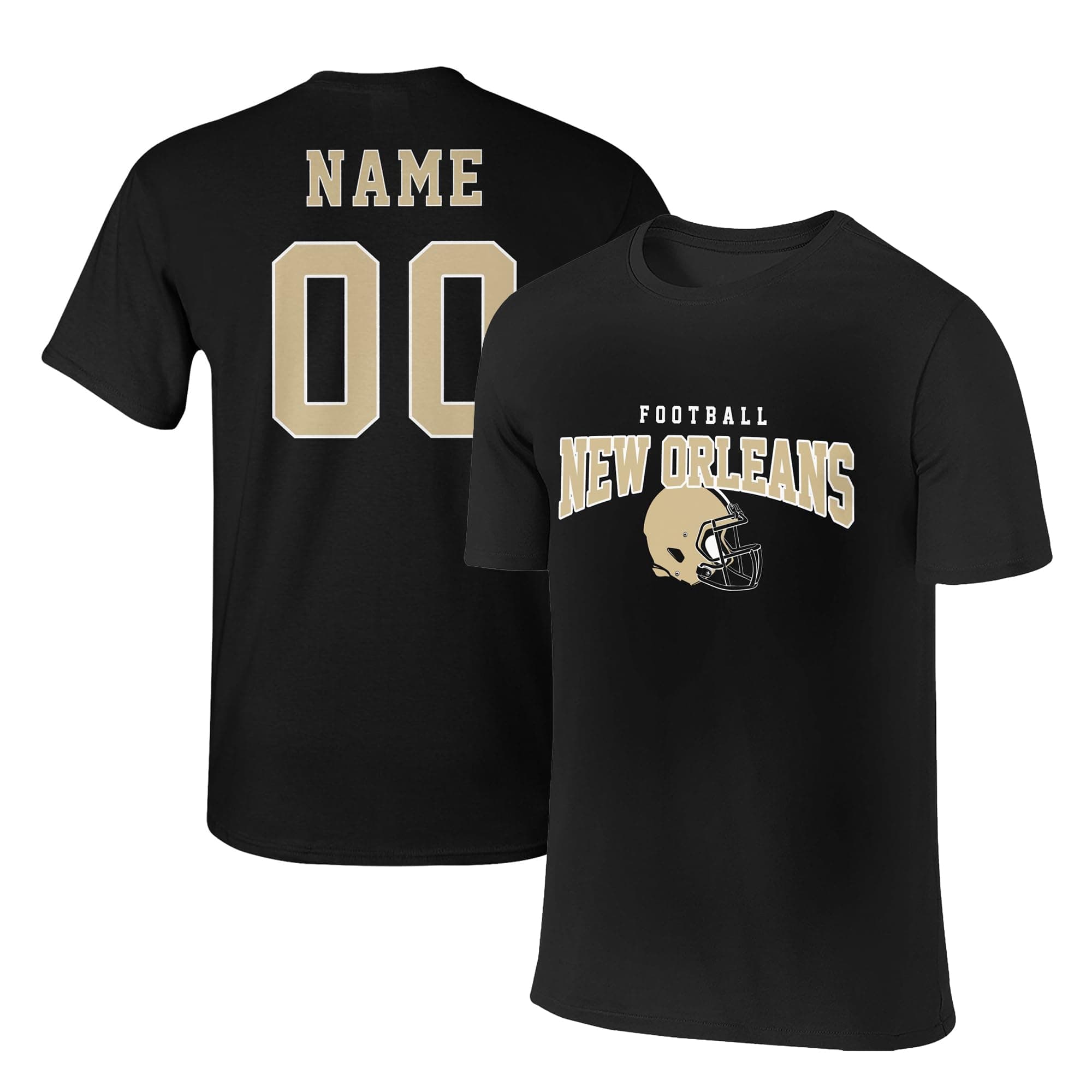 Tuwittut New Orleans Custom Football T-Shirt Black, Personalized Name & Number, Printed in USA Ship Next Day, Gift for Men & Women
