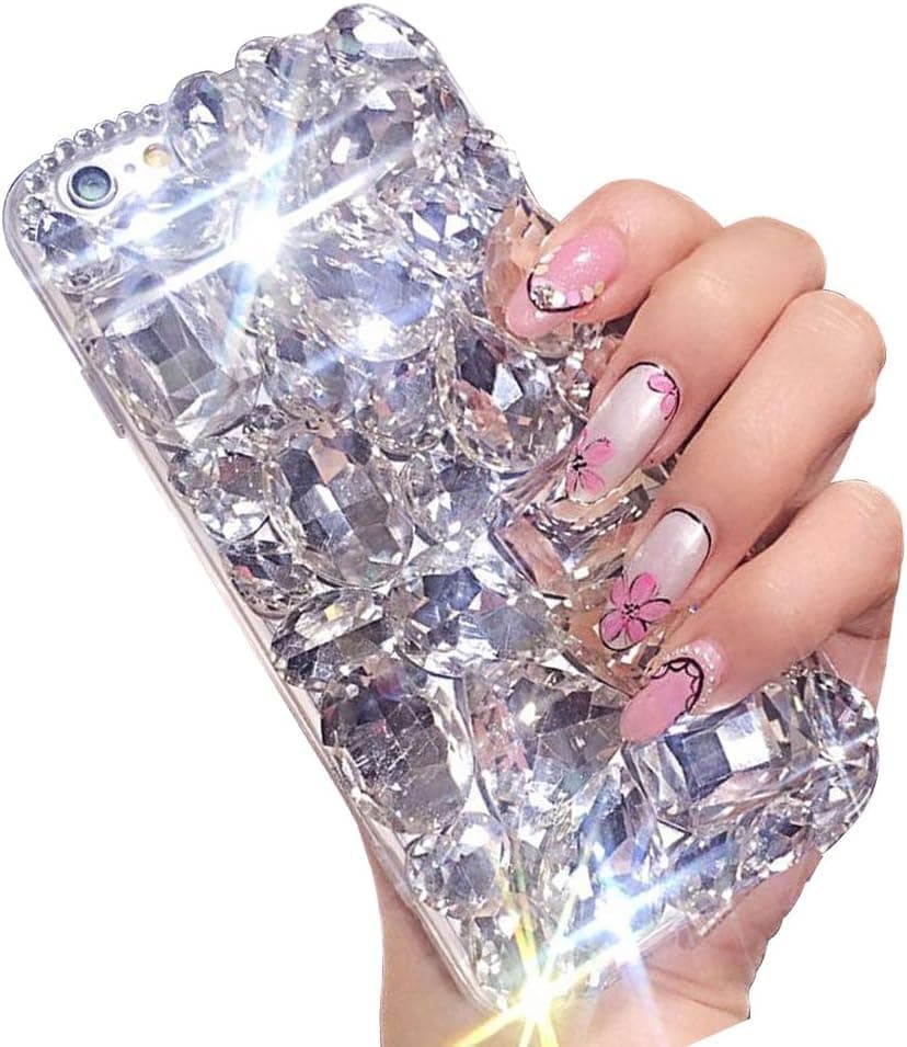 Alcod Bling Diamond Case Compatible with Samsung Galaxy S23 Ultra 5G, 3D Homemade Luxury Sparkle Crystal Rhinestone Shiny Glitter Full Clear Stones Back Phone Cover -Clear White