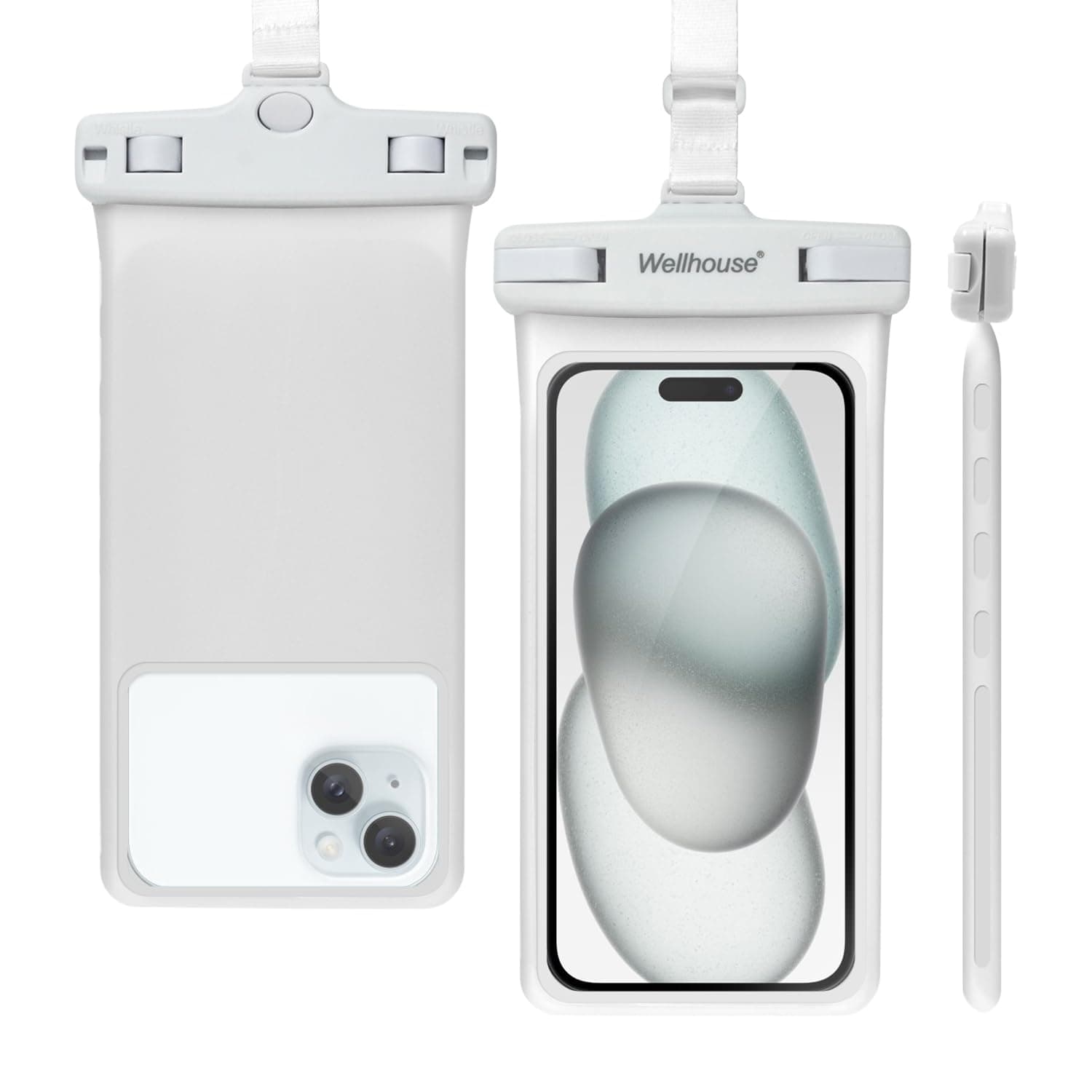 wellhouse Waterproof Phone Pouch, Waterproof Phone Case for iPhone 16 15 14 13 12 Pro Max XS Samsung, IPX8 3D Cellphone Dry Bag Beach Essentials (1 Pack - White7.0, 7 inch)