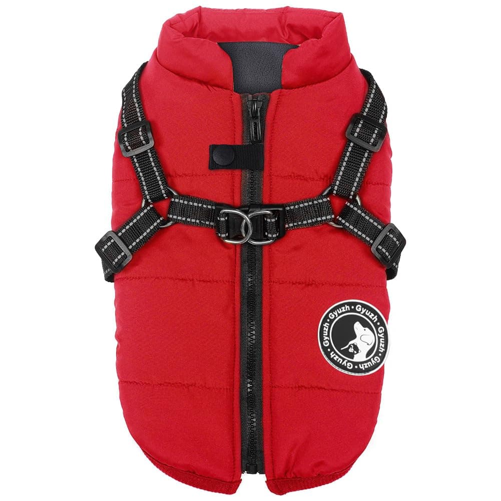 Gyuzh Dog Coat with Harness Winter Dog Coat Fleece Dog Jacket Waterproof Dog Coat Zipper Dog Jacket Puppy Coat Small Dog Clothes Dog Coat with Reflective Harness for Smal Medium Large Dogs S-4XL