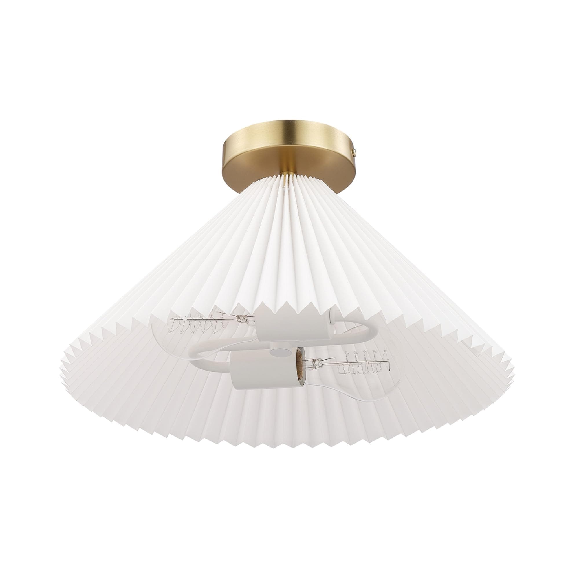 Novogratz x Globe Electric 66000085 Novogratz x Globe 2-Light Matte Brass Flush Mount Ceiling Light with Off-White Pleated Fabric Shade