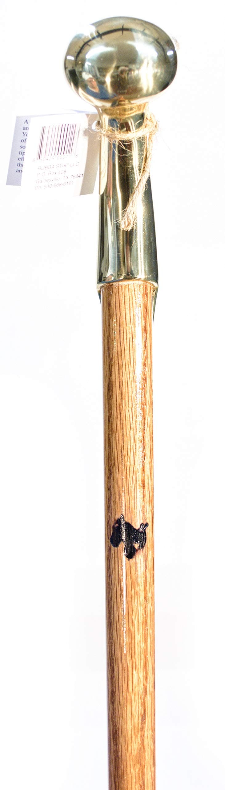 Walking Cane - Original Bubba Stik Standard Style Walking Stick with Brass Hame Handle. Made in Texas by Real Texans. (Oak, 39" Tall)