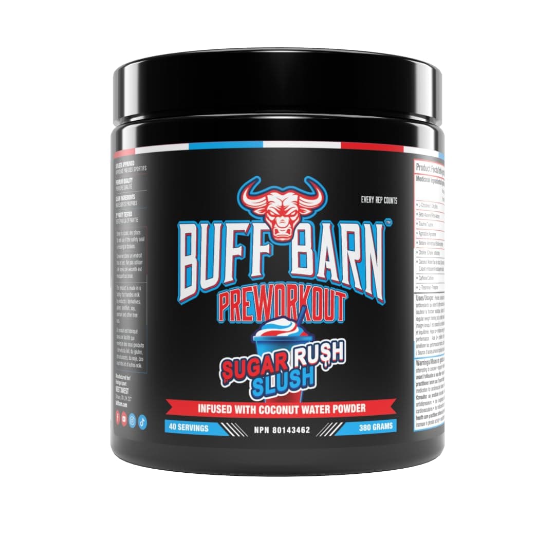 BUFF BARN Pre-Workout - Sugar Rush Slush. 380 Grams. 40 Servings. Canadian Made.