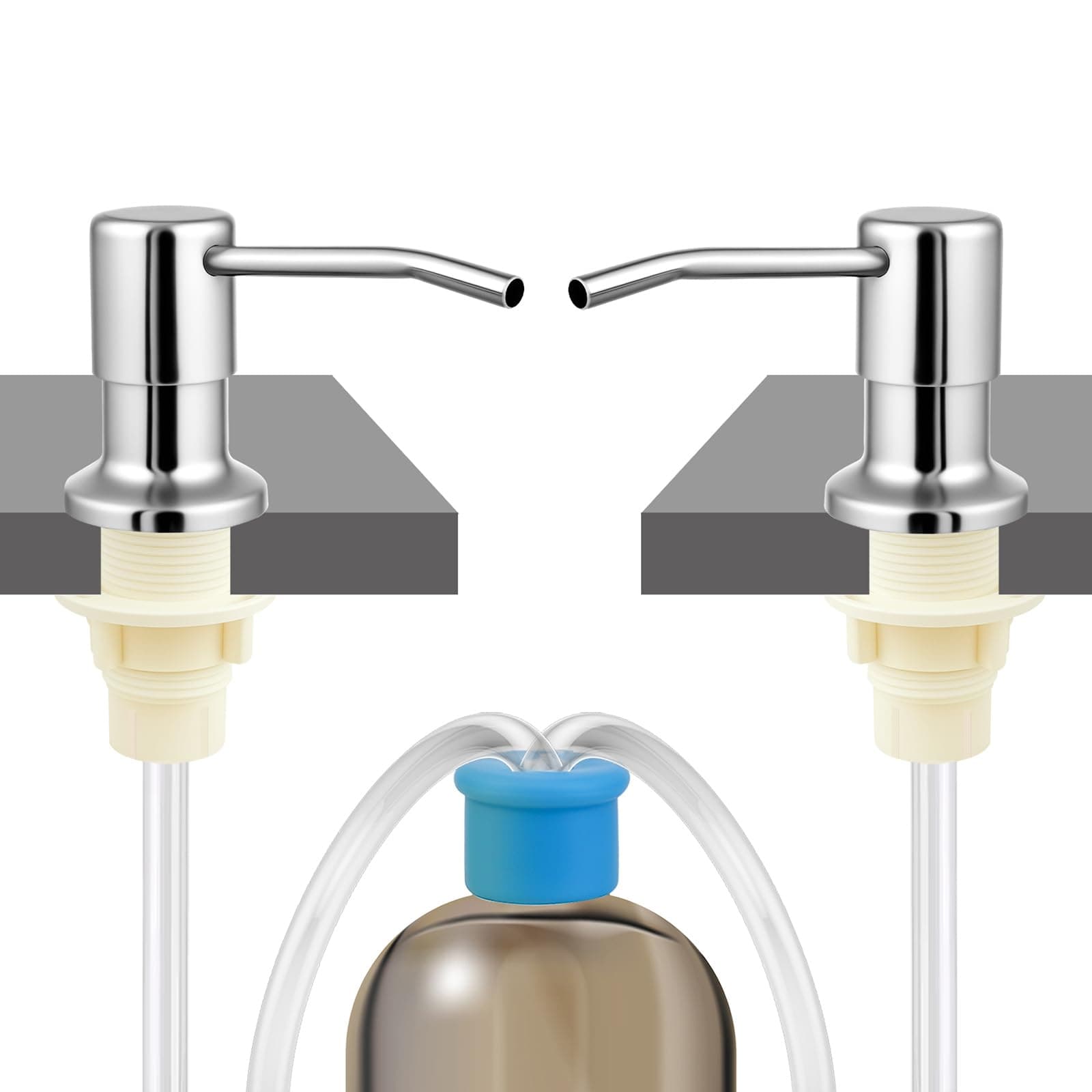 Domthent 2-Pack Stainless Steel Soap Dispenser for Kitchen Sink, Built-in Kitchen soap Dispenser Kit with 47" Extension Tube, Check Valve,Multiple Sealing Plugs, No More Frequent Refills