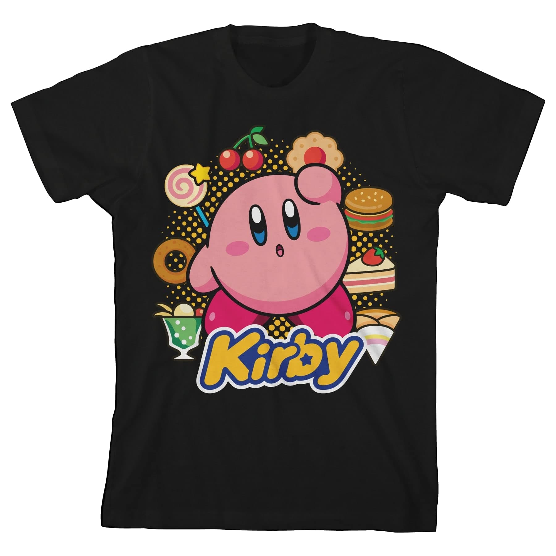 Kirby Circle of Food Boy's Black T-Shirt, Black, X-Small