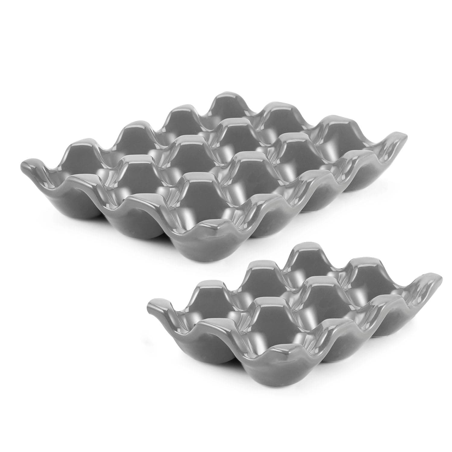 Flexzion Ceramic Egg Holder for Fridge, 18-Cup Porcelain Tray, Gray