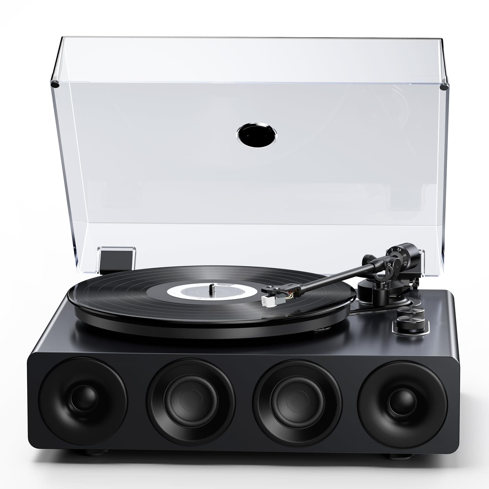 1 BY ONE HiFi Vinyl Record Player with Bluetooth Input, Piano Lacquer Grey