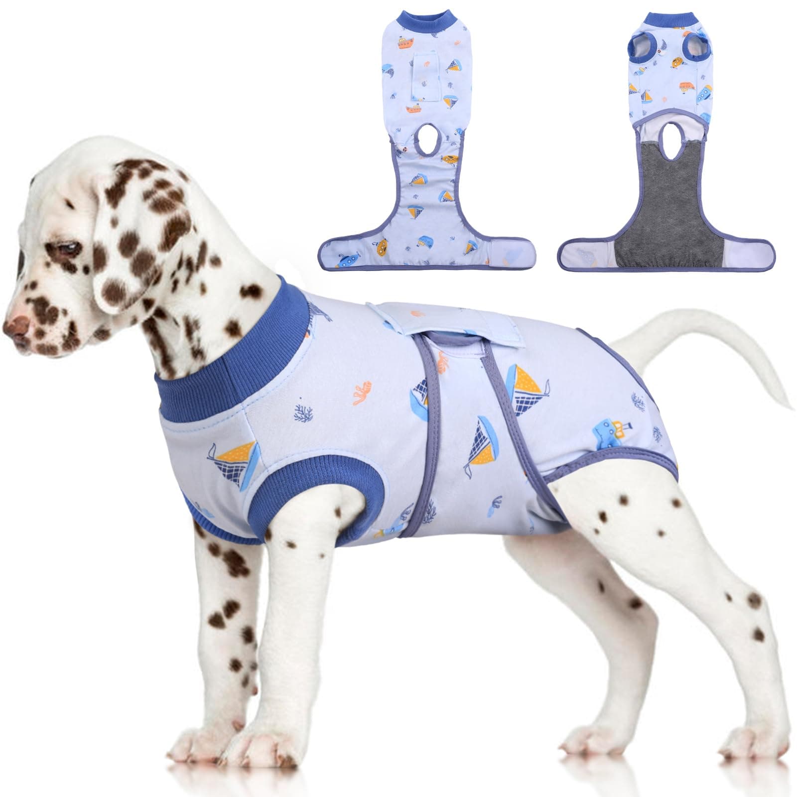 FUAMEY Recovery Suit for Dogs After Surgery,Soft Breathable Dog Bodysuit E-Collar & Cone Alternative Surgical Suit,Male Female Dog Neuter Spay Suits Anti Licking Wounds Onesie Blue Boat S