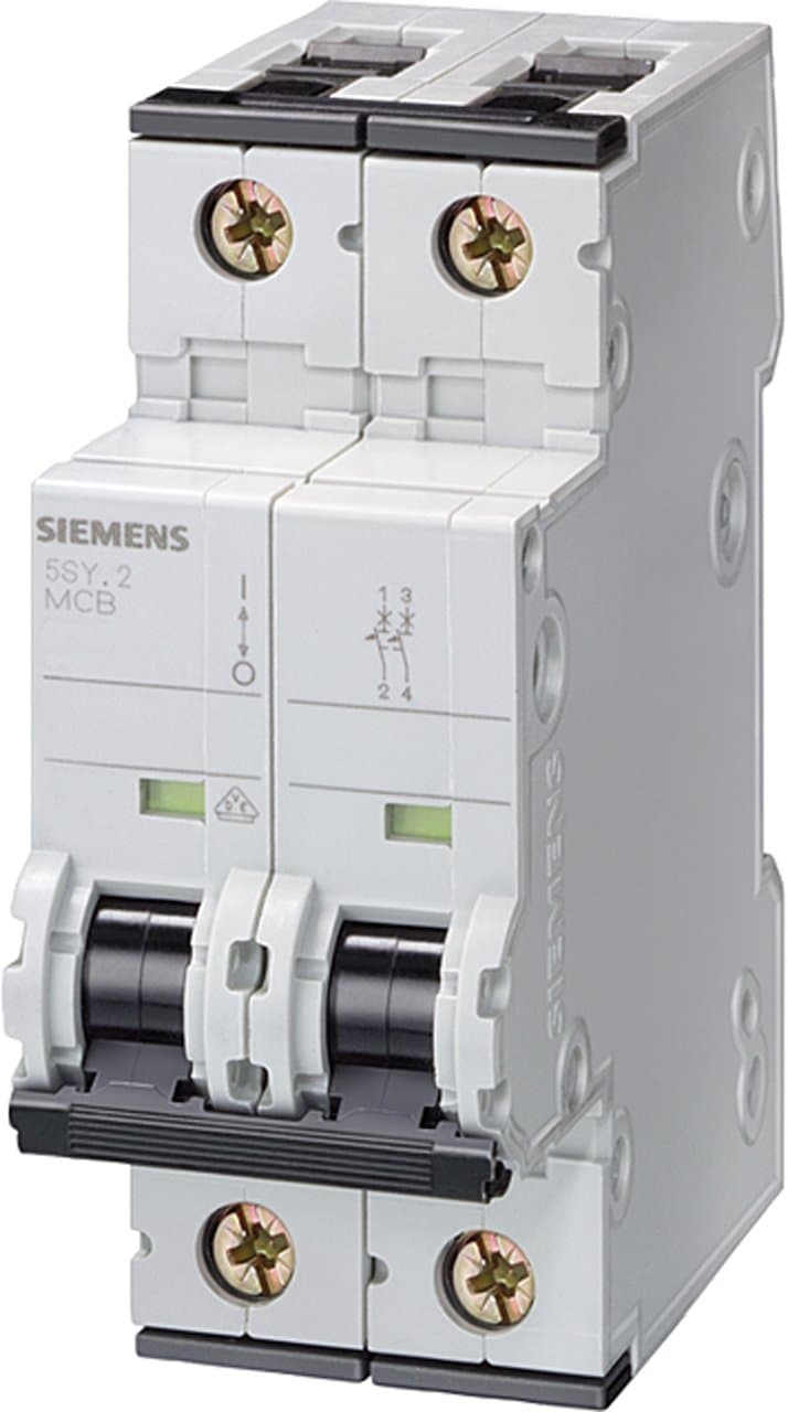 Siemens 5SY65027 Supplementary Protector, UL 1077 Rated, 1 Pole Breaker + Neutral, 2 Ampere Maximum, Tripping Characteristic C, DIN Rail Mounted