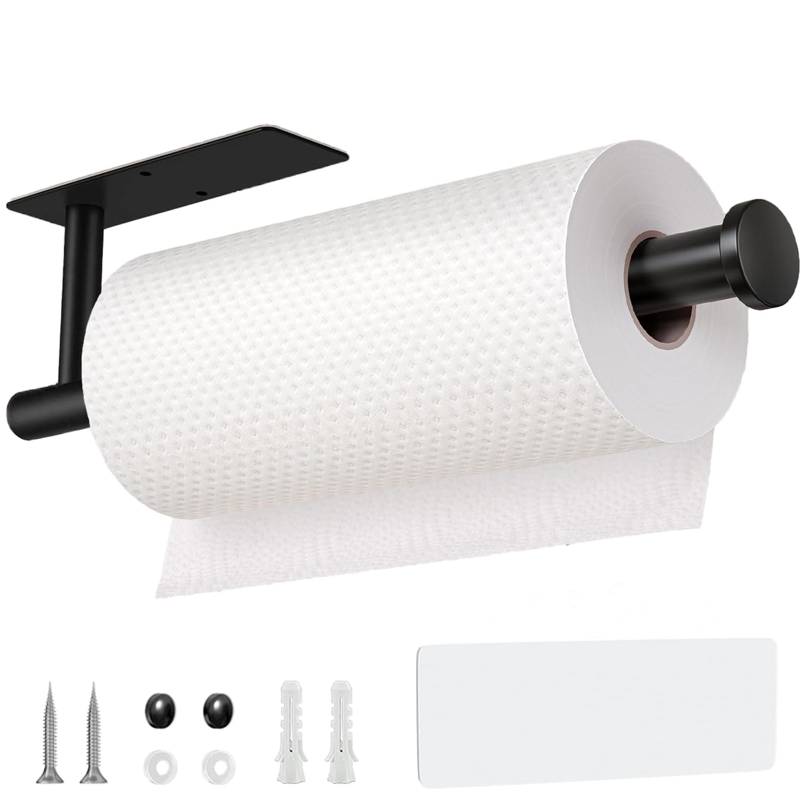 Black Paper Towel Holder, Adhesive or Drilling Under Cabinet Paper Towel Holder Wall Mount for Kitchen Paper Towels,Stainless Steel 13.2Inch,Paper Towel Roll Rack for Bathroom,RV
