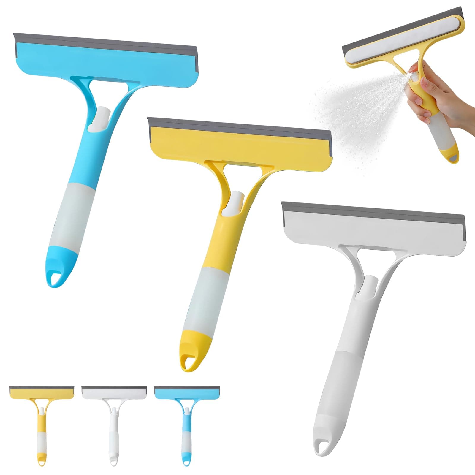 Casbomy 3 in 1 Spray Squeegee, 3 in 1 Window Squeegee Cleaner, Window Squeegee with Spray, WindowSqueegee Cleaner Tool with SprayBottle for Car Home Windows Mirrors, 3 Pcs