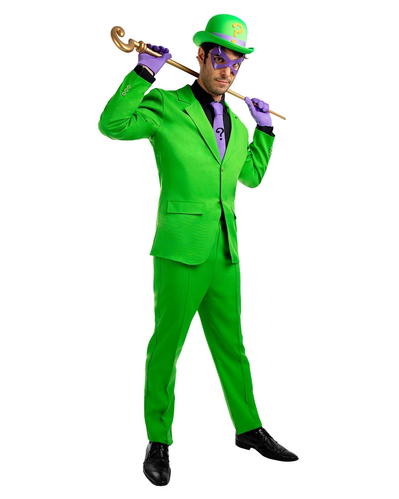 Funidelia Official Riddler Costume for Men, Jacket, Pants, Gloves, Tie, Hat and Mask, Superheroes, DC Comics - Outfit for Adults for Parties, Carnival and Halloween - Size S Green